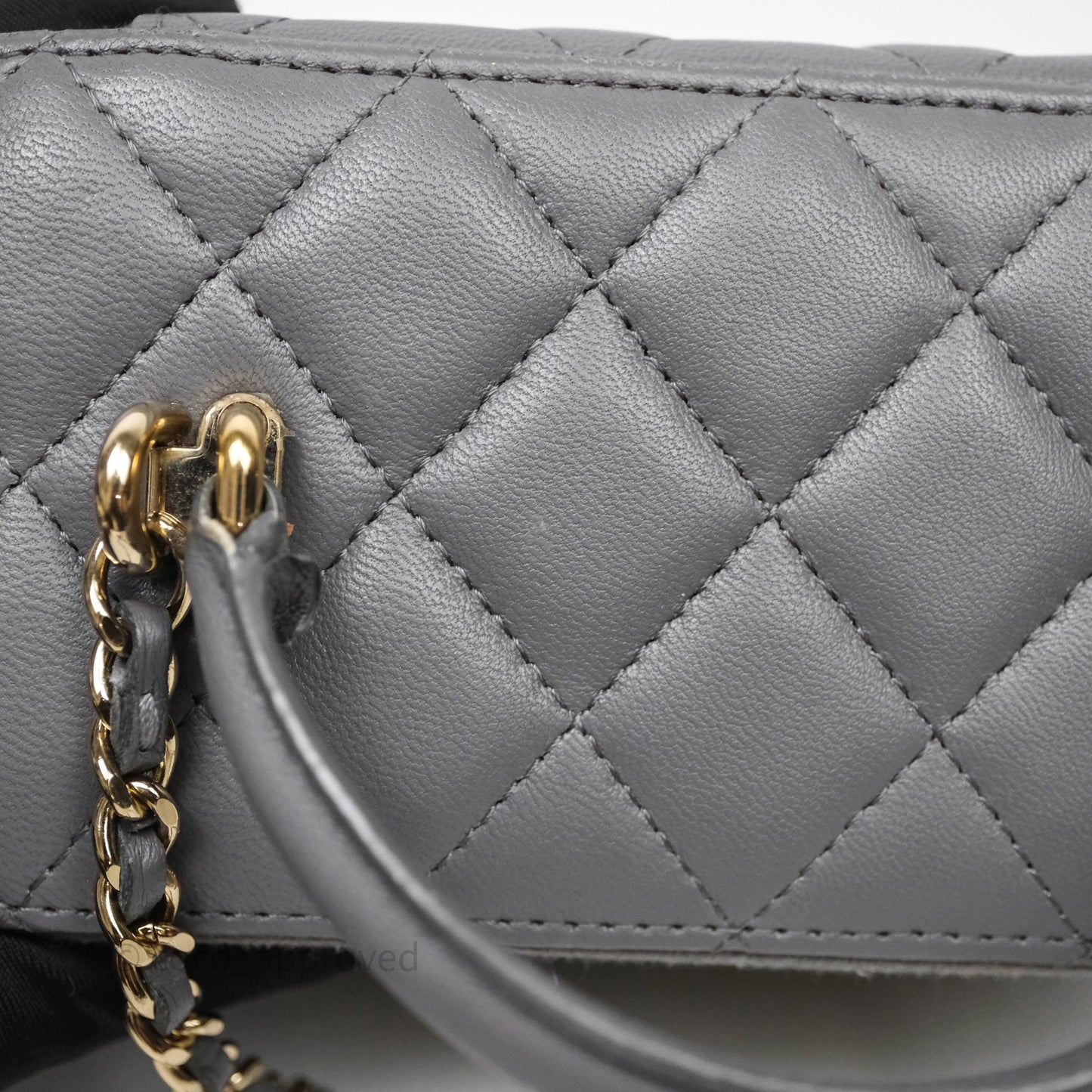 Chanel Vanity Rectangular Top Handle Grey Lambskin Gold Hardware