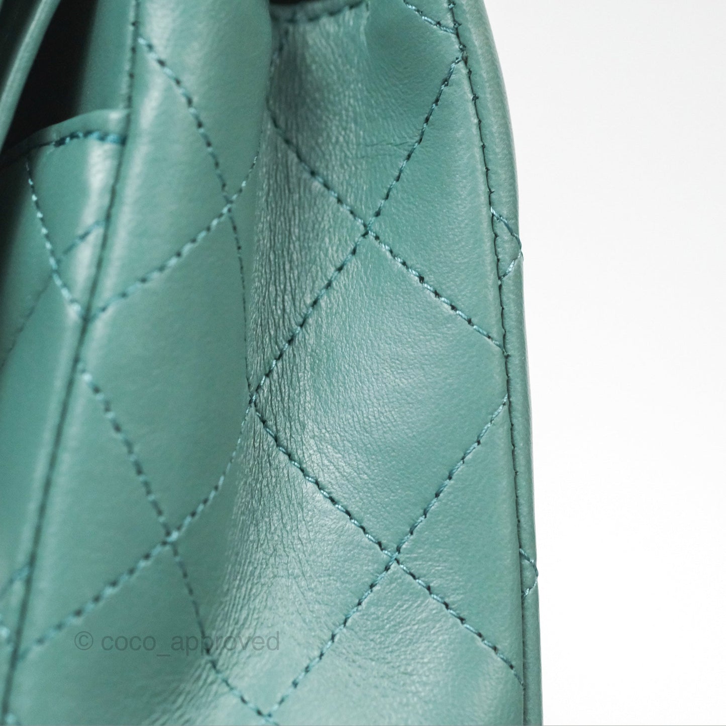 Chanel Small Quilted Classic Flap Dark Tiffany Green Lambskin Gold Hardware