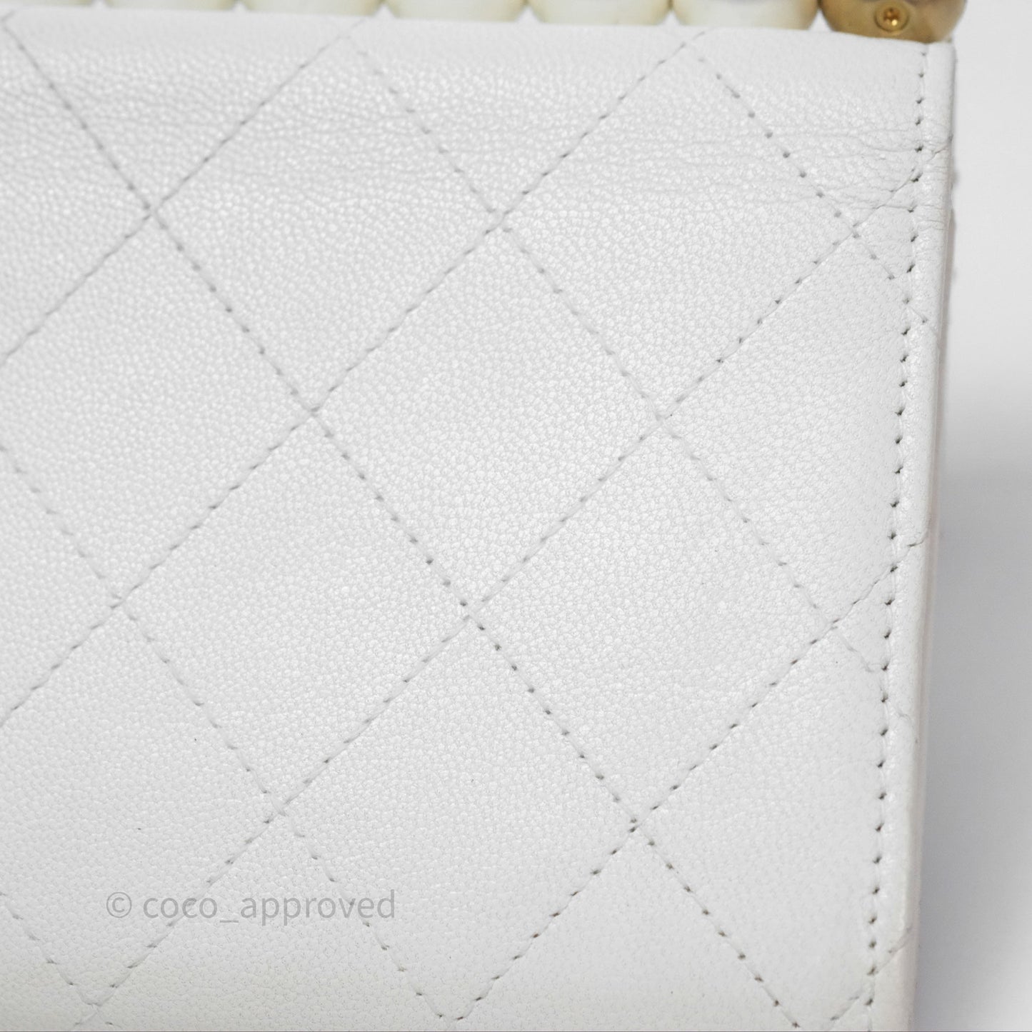 Chanel Quilted Mini Chic Pearls Flap Wallet On Chain WOC White Goatskin Aged Gold Hardware