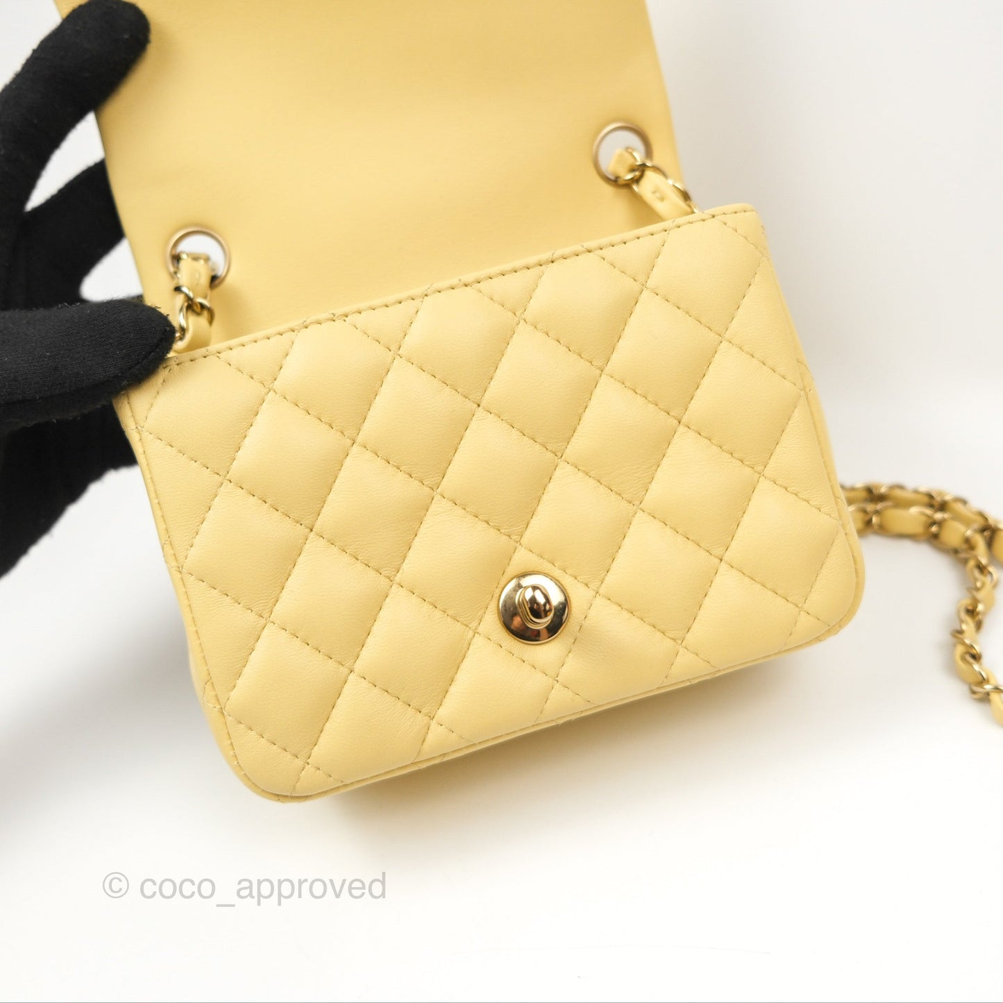 Chanel Quilted Mini Square Yellow Lambskin Gold Hardware