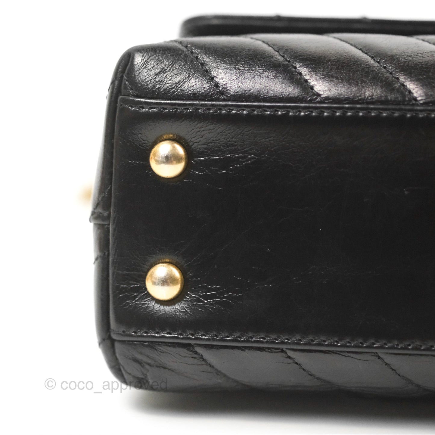 Chanel Chevron Small Coco Handle Black Shiny Aged Calfskin Aged Gold Hardware’s