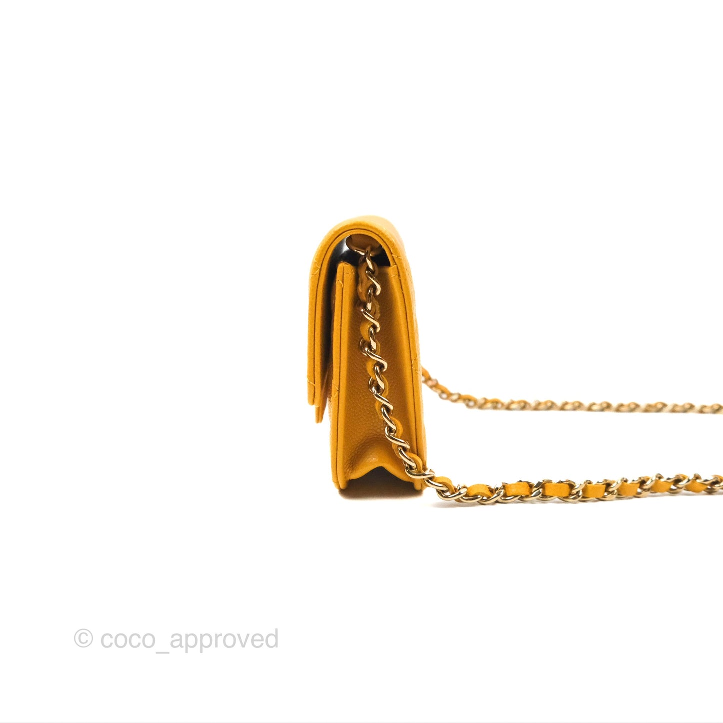 Chanel Mini Wallet With Chain Yellow Caviar Gold Hardware