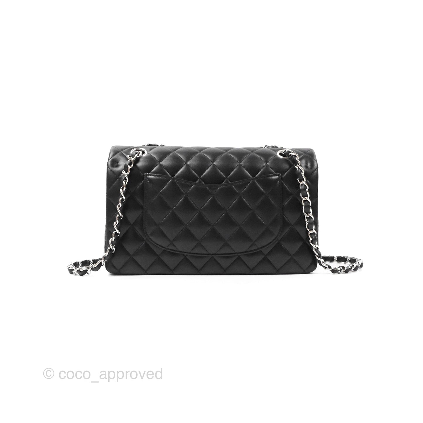 Chanel Classic M/L Medium Flap Quilted Black Lambskin Silver Hardware