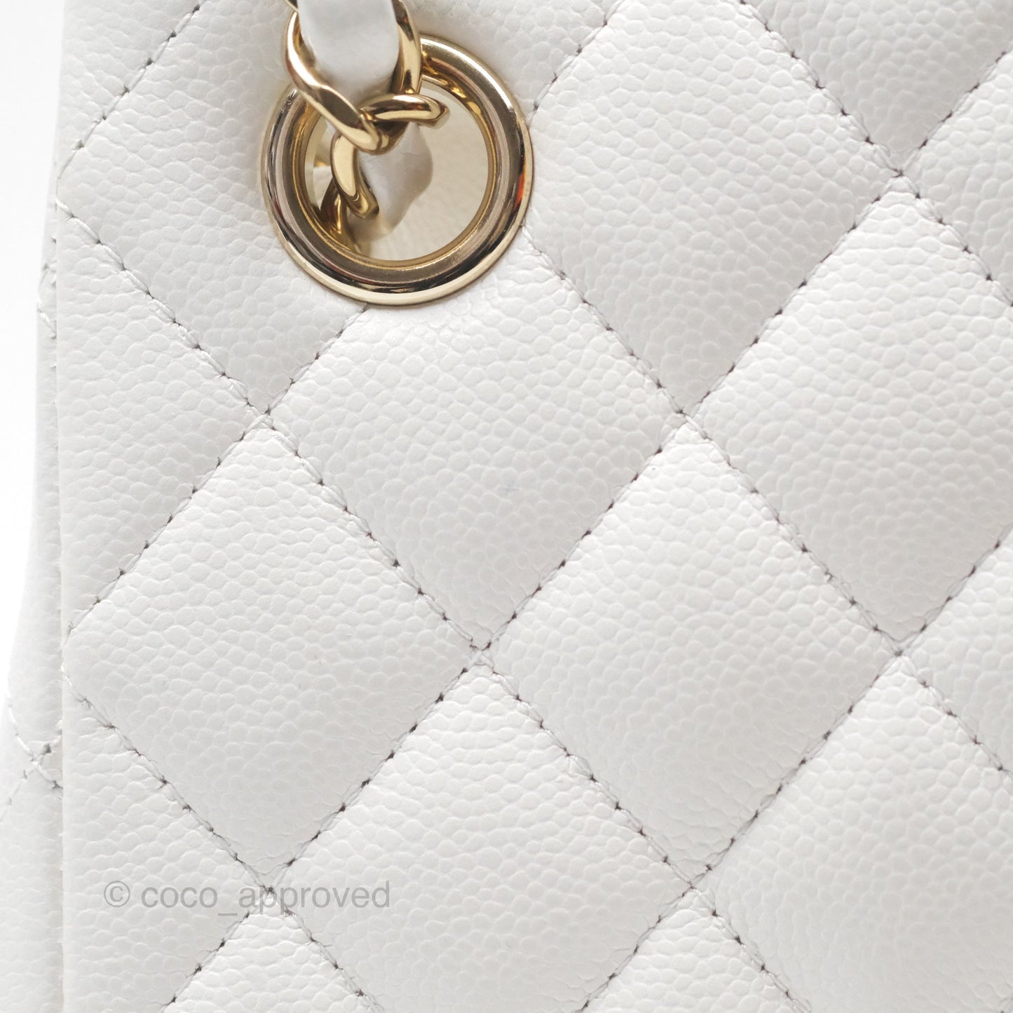 Chanel Mini Bucket Tote White Caviar Gold Hardware 22S