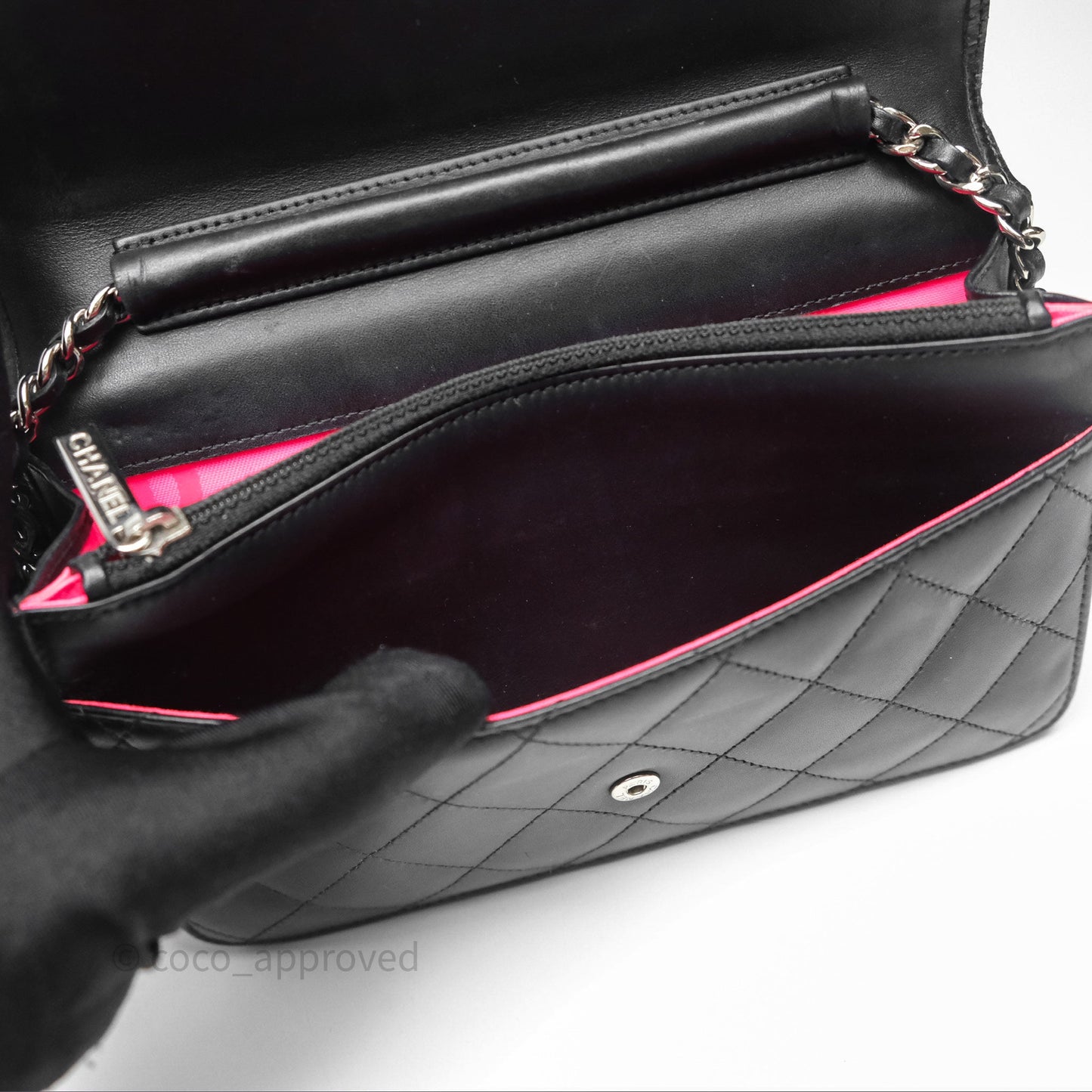 Chanel Quilted Wallet on Chain WOC Cambon Black Calfskin Silver Hardware