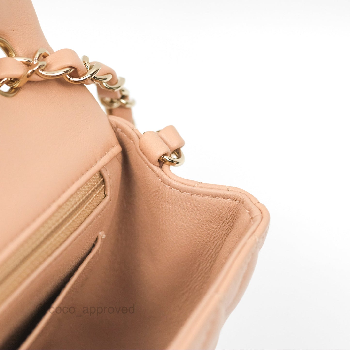Chanel Quilted Mini Rectangular Flap Beige Lambskin Gold Hardware