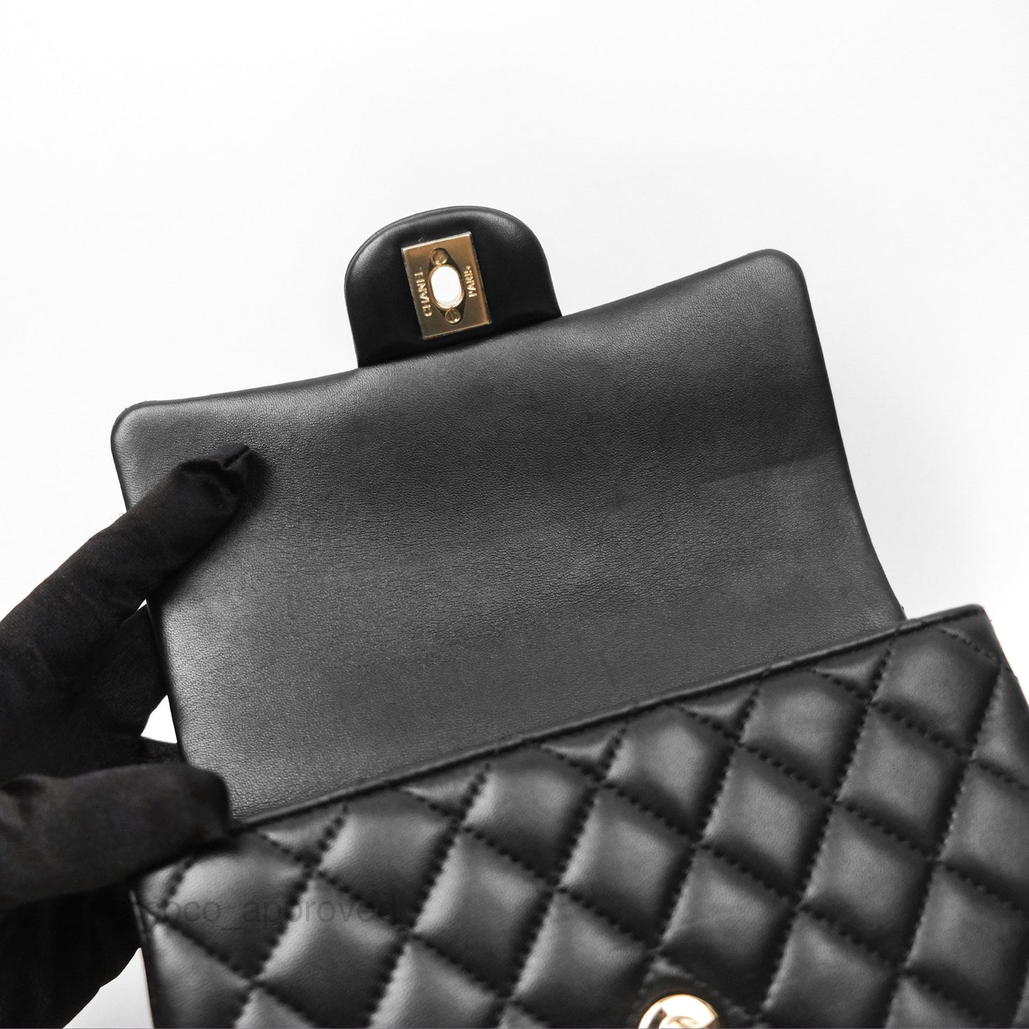 Chanel Top Handle Mini Rectangular Flap Bag Black Lambskin Gold Hardware