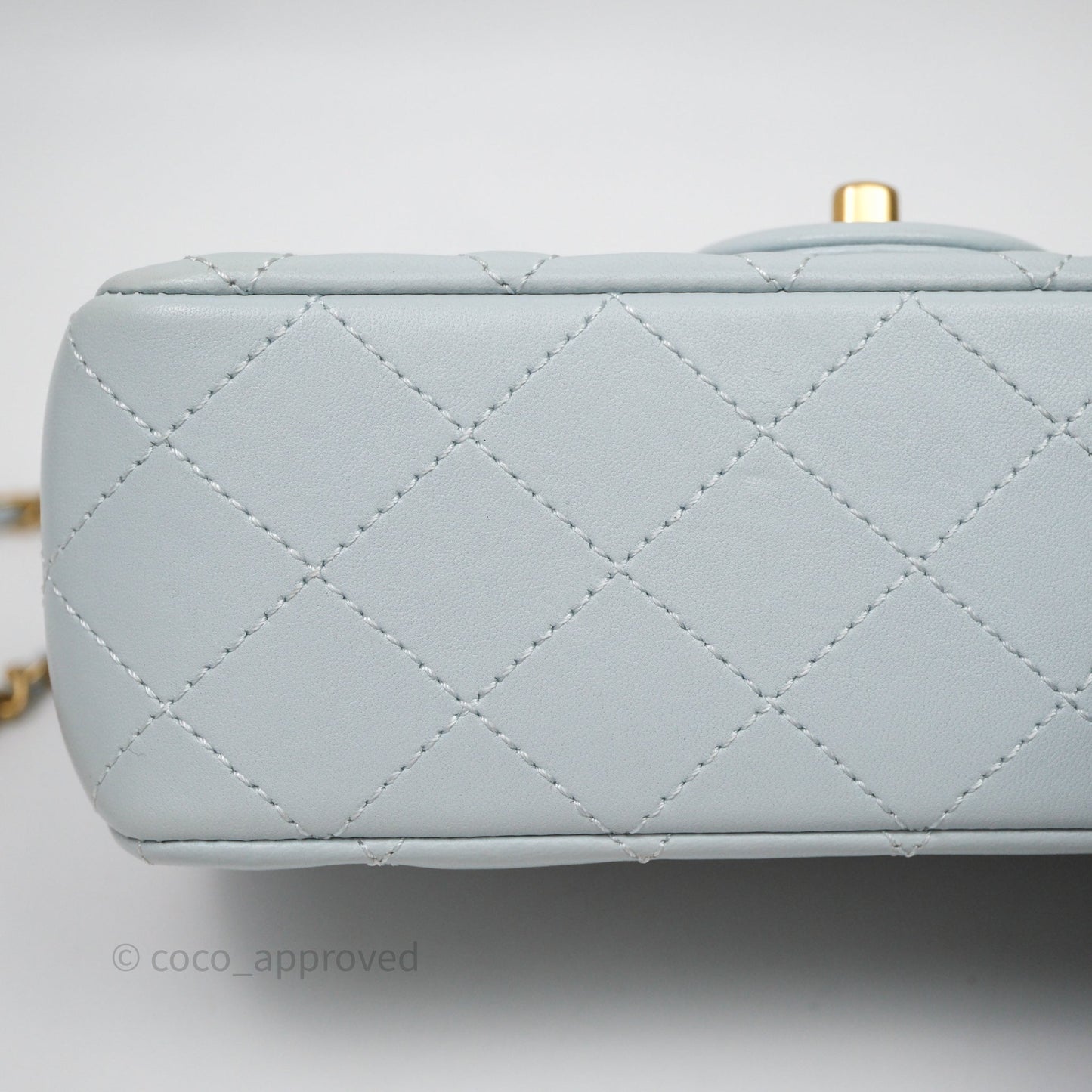 Chanel Pearl Crush Mini Rectangular Light Blue Lambskin Aged Gold Hardware