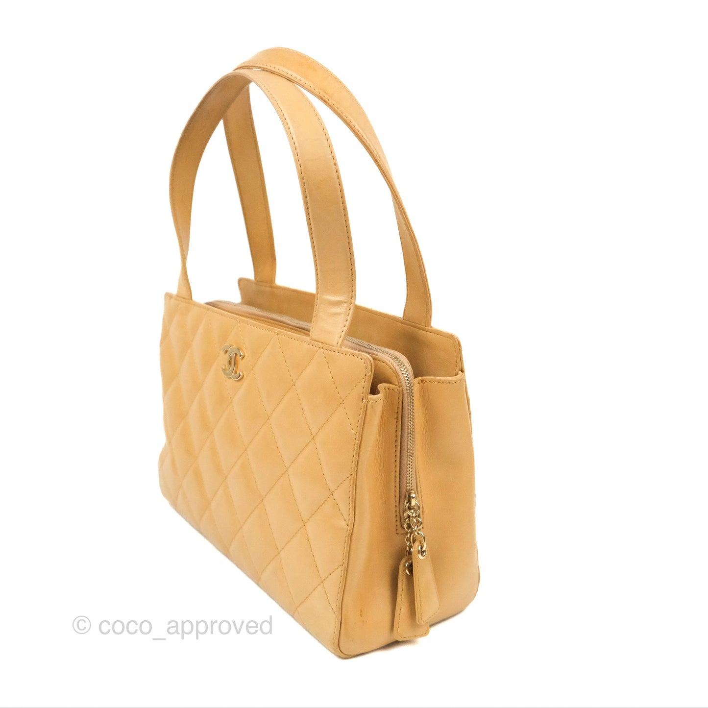Chanel Vintage Small Top Handle Tote Quilted Beige Lambskin