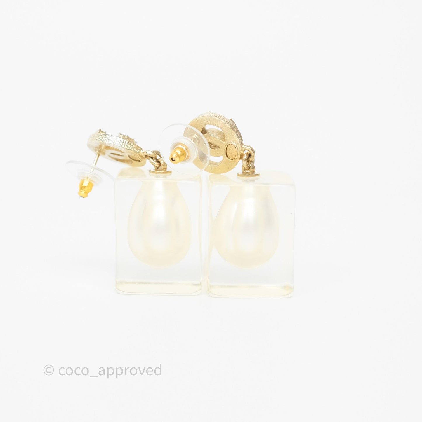 Chanel CC Crystals Pearl Resin Cube Drop Earrings 19K