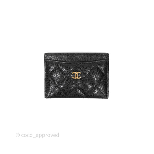 Chanel Classic Flat Card Holder Black Caviar Gold Hardware