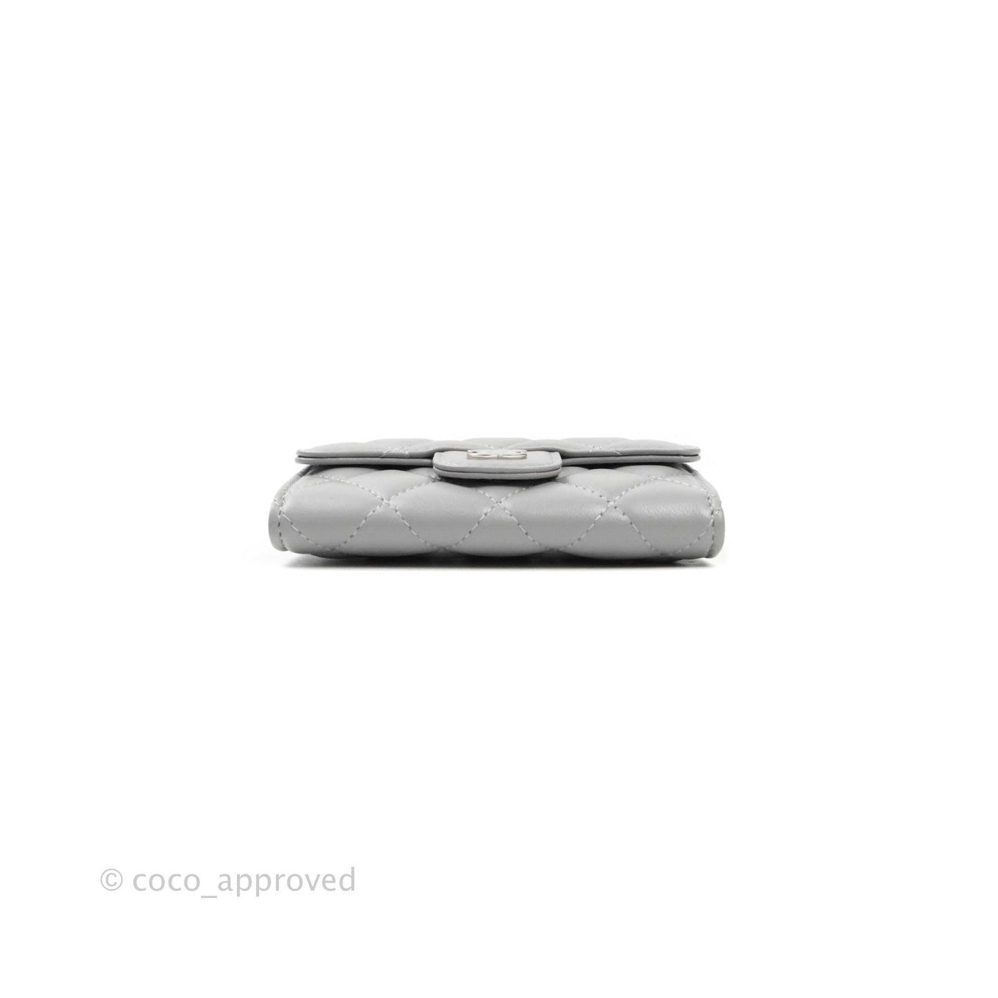 Chanel Quilted Flap Card Holder Grey Lambskin Silver Hardware