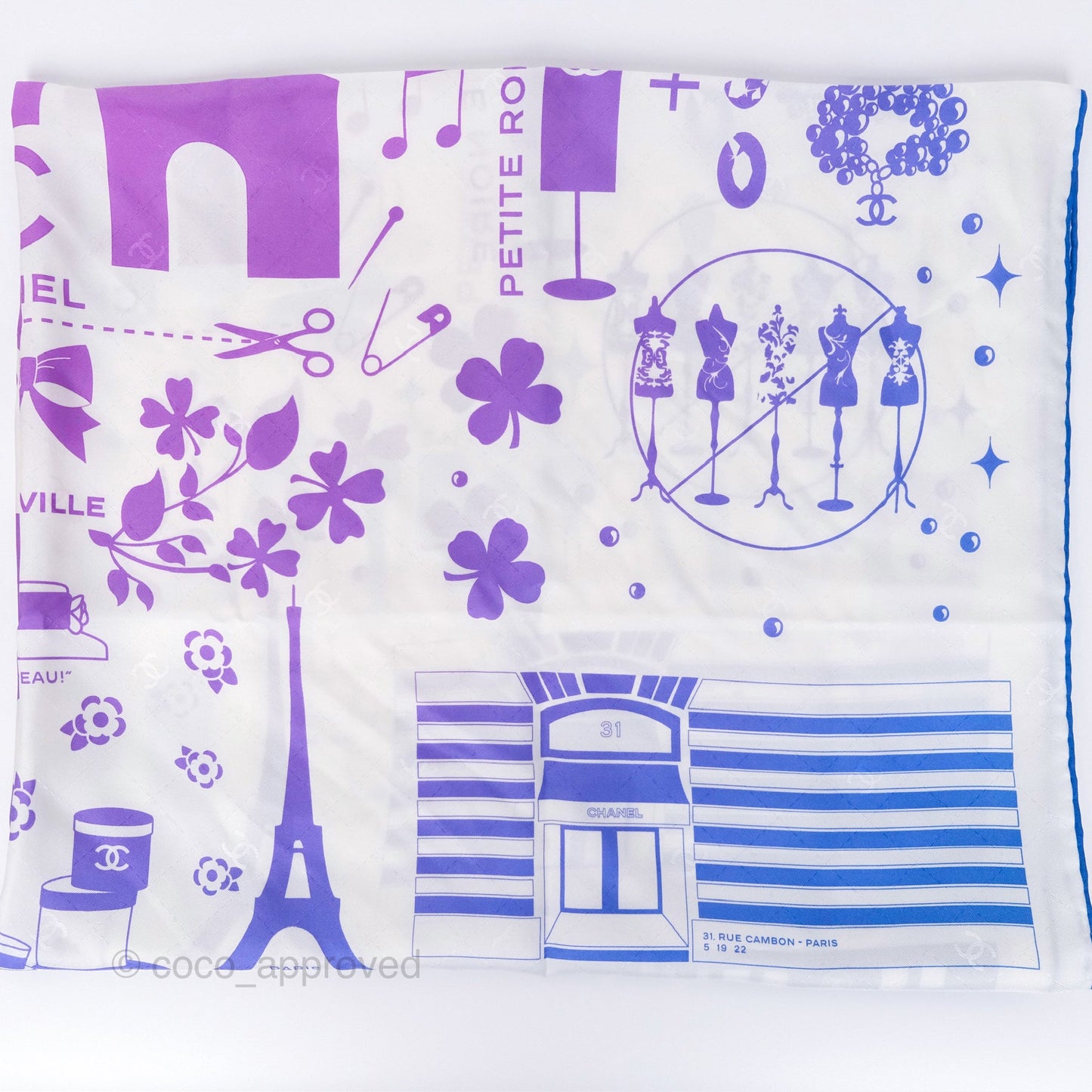 Chanel Silk Scarf 90cm White Gradient Blue Purple