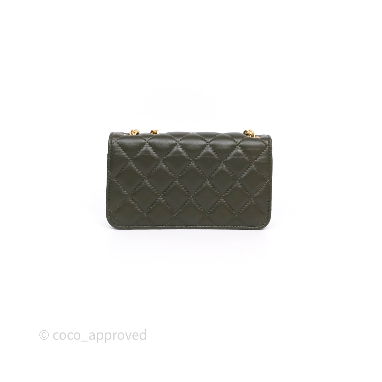 Chanel All Slide Adjustable Chain Phone Holder WOC Olive Green Lambskin