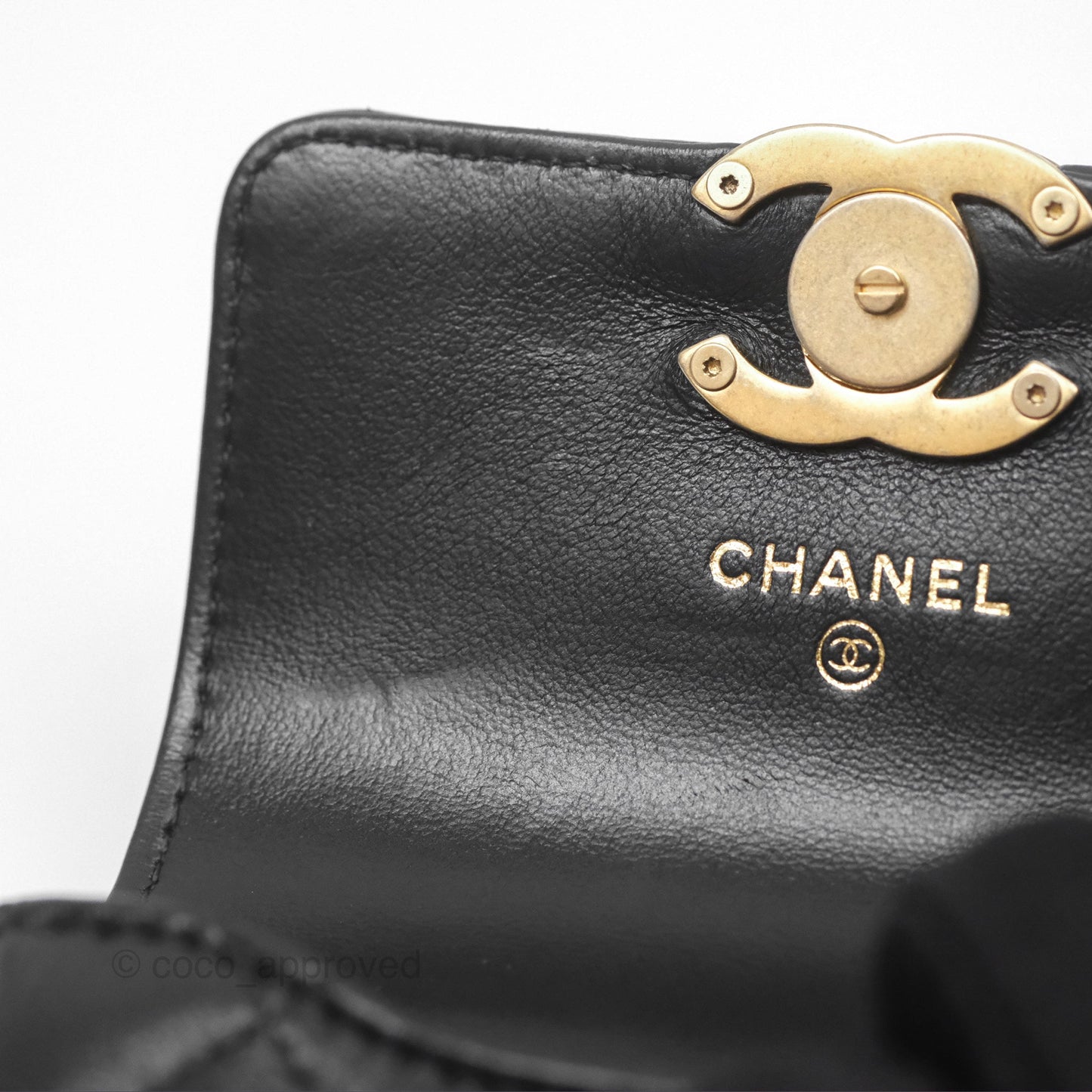 Chanel Mini Card Holder Belt Bag Black Lambskin Aged Gold Hardware