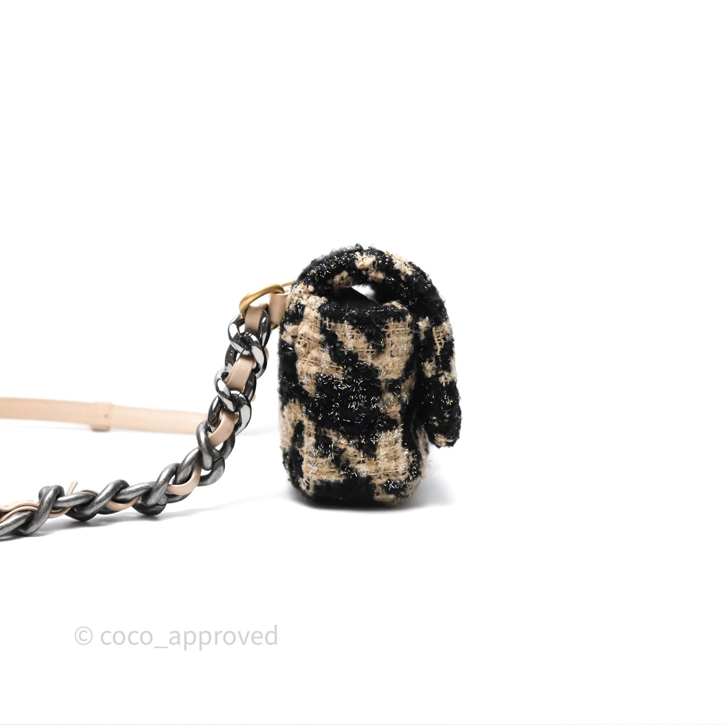 Chanel 19 Waist Bag Tweed Houndstooth Black Beige Mixed Hardware 19K