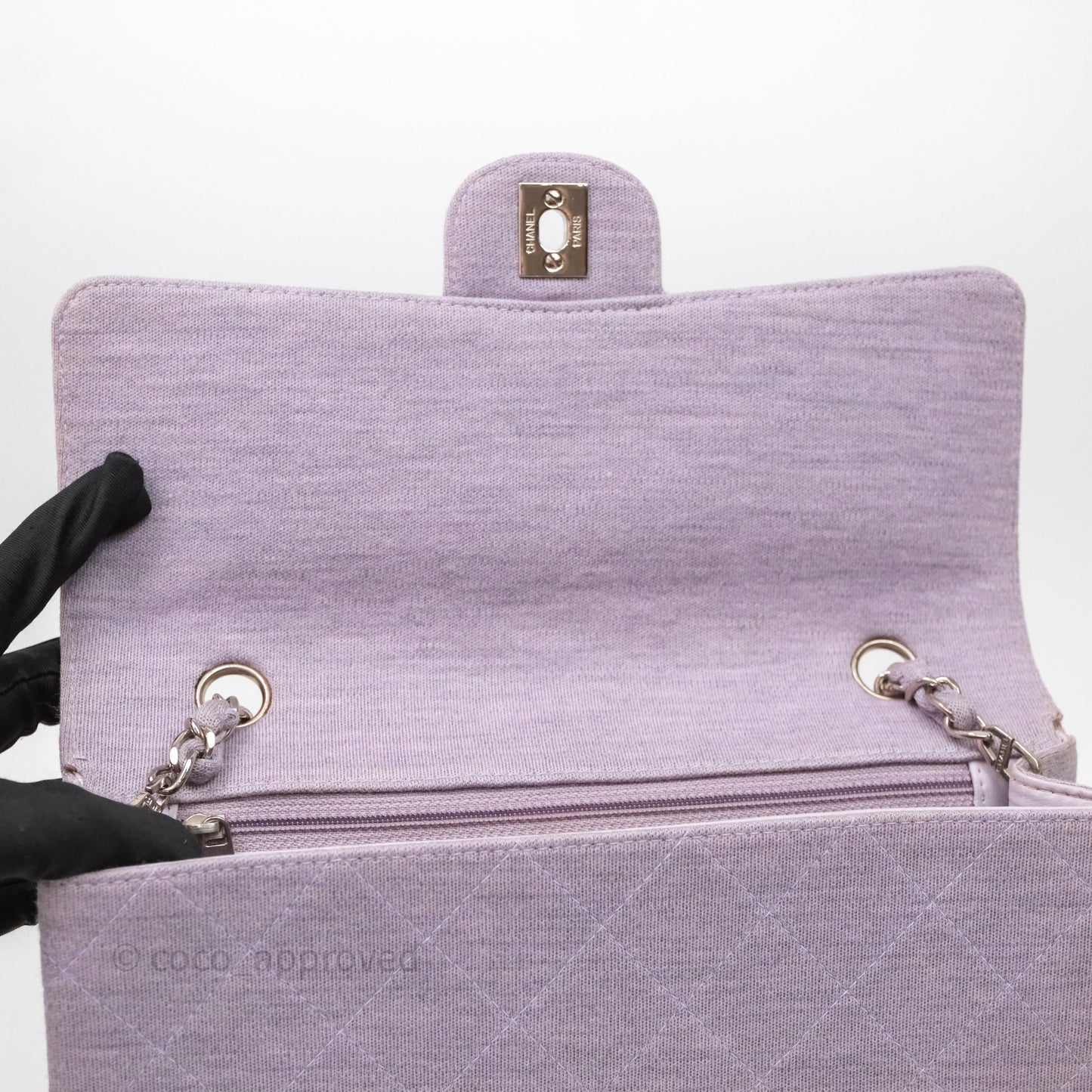 Chanel Medium Single Jersey Flap Bag Purple Silver Hardware