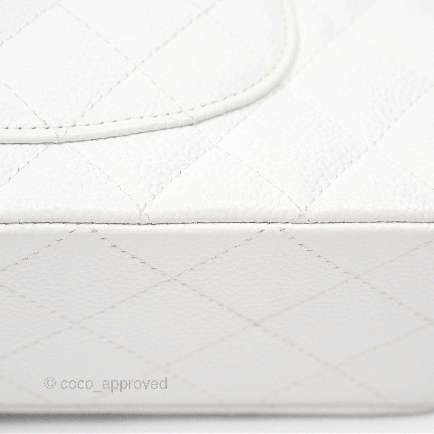 Chanel Classic M/L Medium Flap Quilted White Caviar Silver Hardware