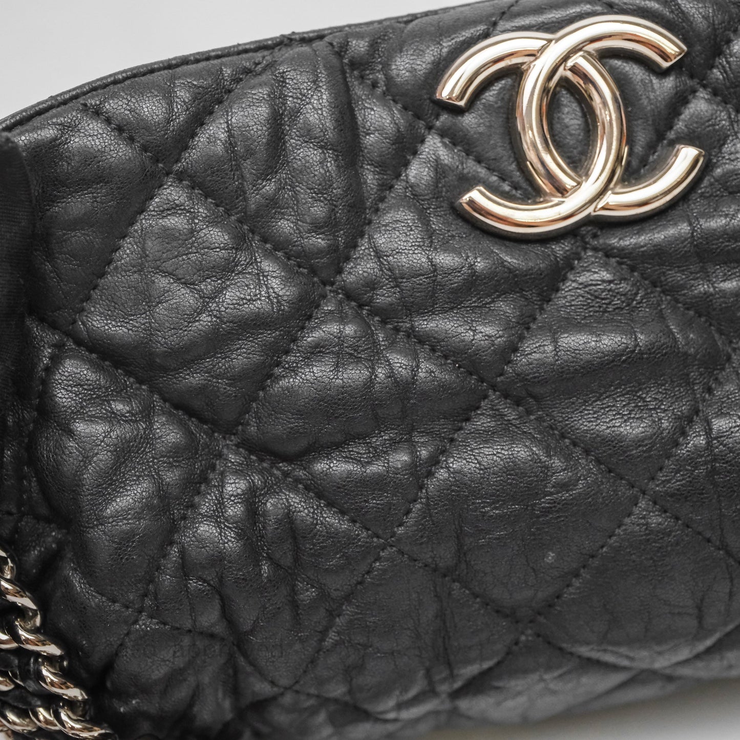 Chanel Chain Around Calfskin Hobo Black Silver Hardware