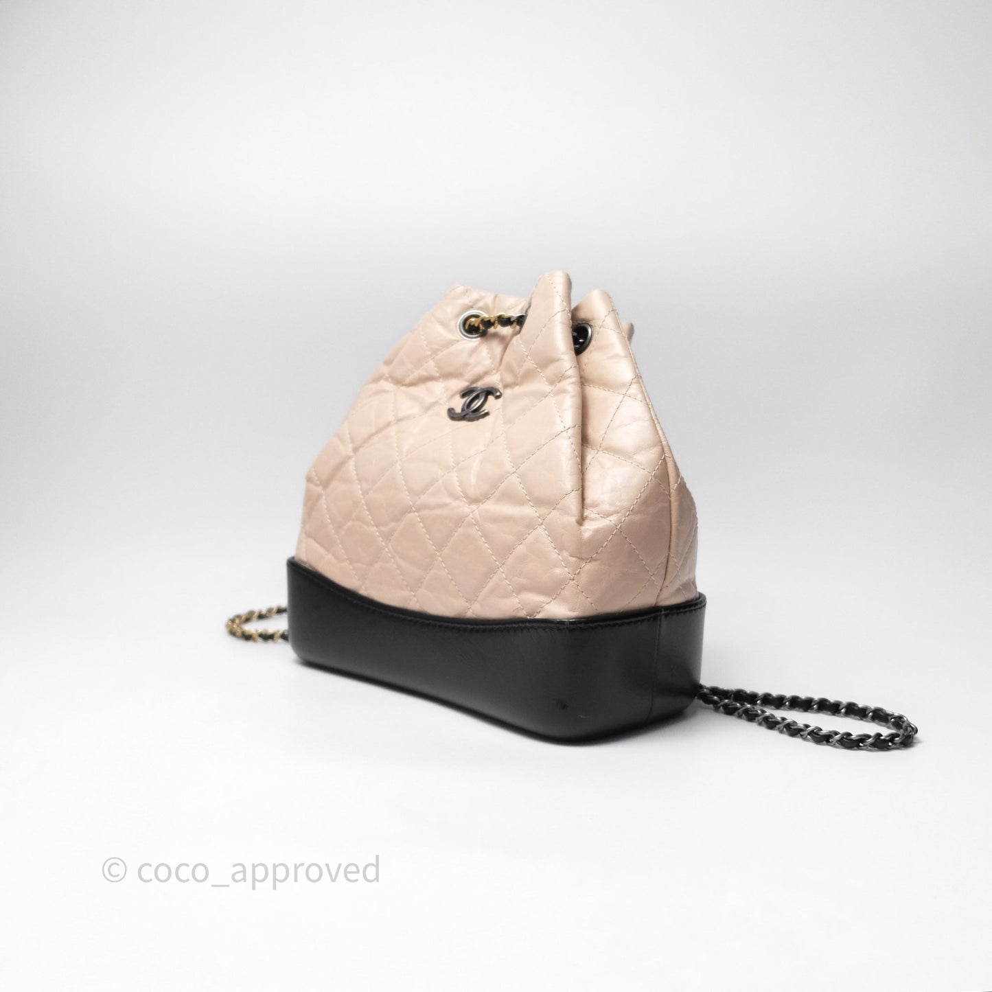 Chanel Small Gabrielle Backpack Beige Black Aged Calfskin