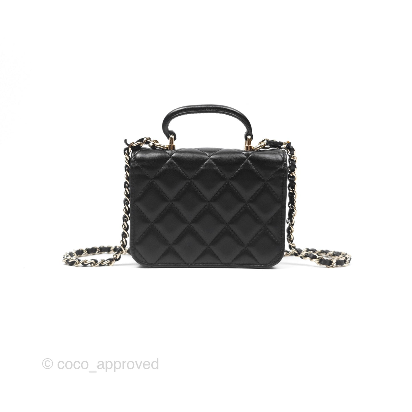 Chanel Mini Handle Flap Coin Purse With Chain Black Lambskin Gold Hardware