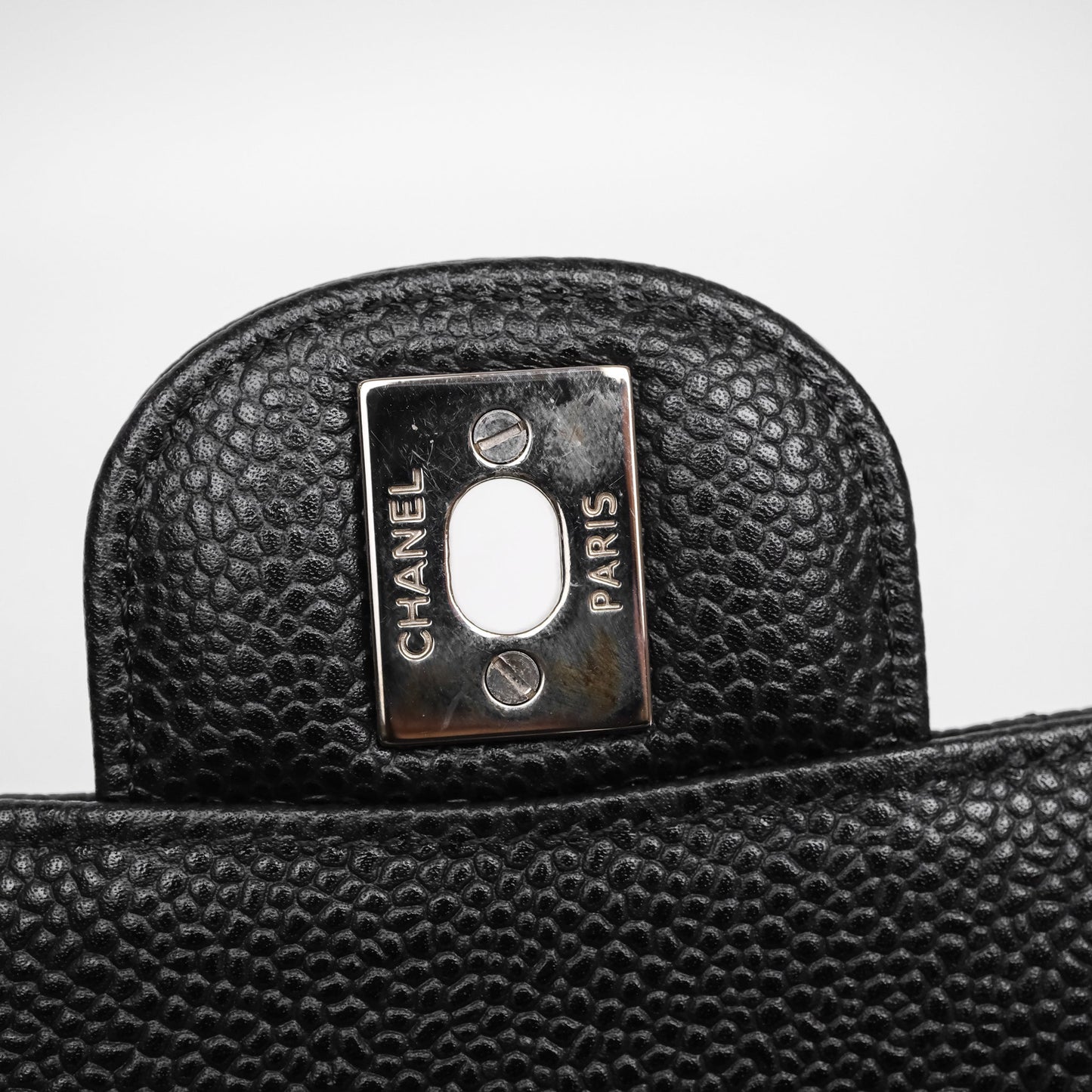 Chanel Classic M/L Medium Flap Quilted Black Caviar Silver Hardware