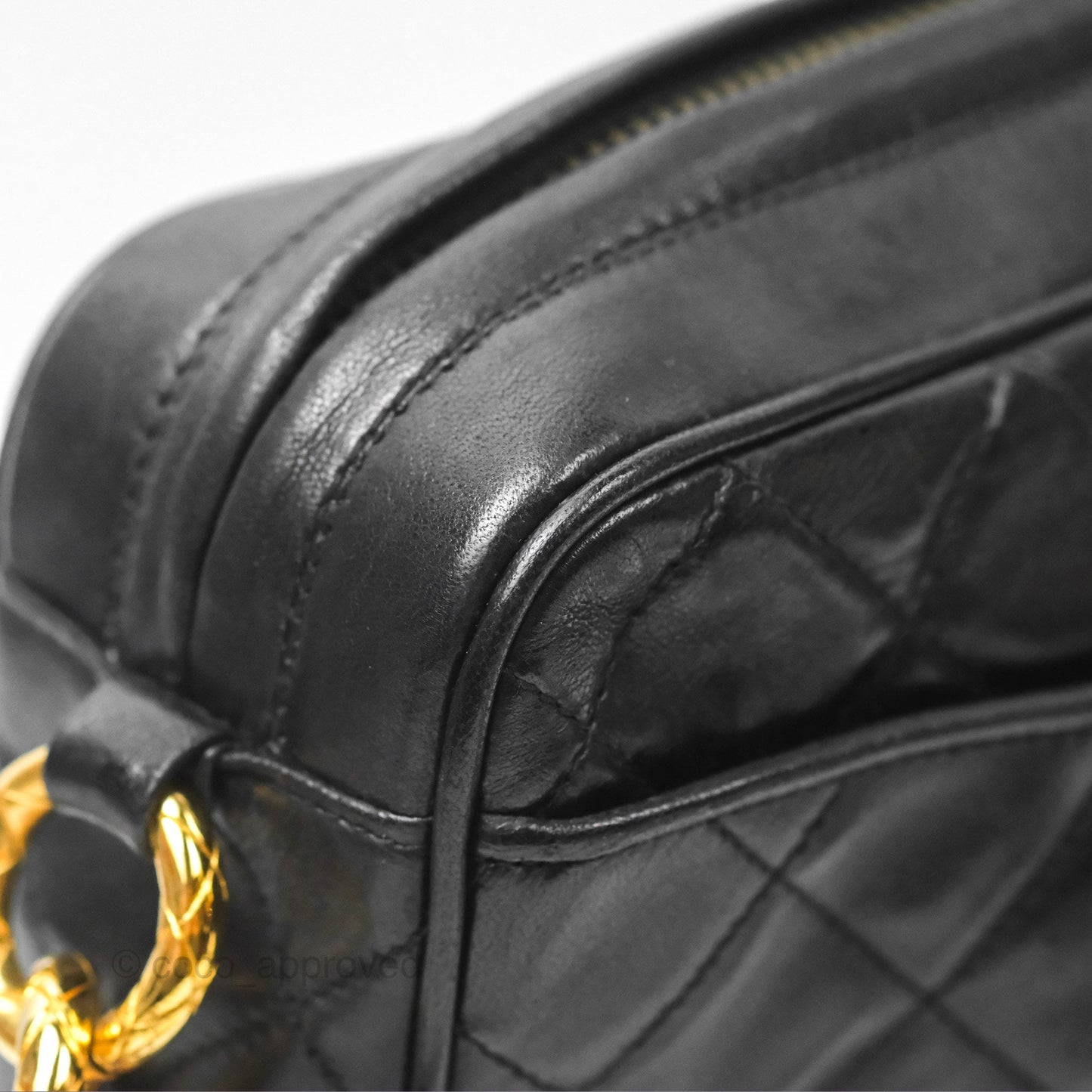 Chanel Vintage Quilted Shoulder Bag Black Lambskin Gold Hardware