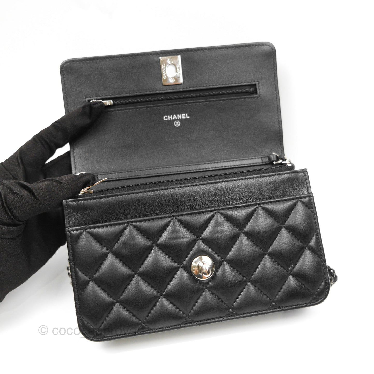 Chanel Gradient CC Wallet On Chain WOC Black Lambskin Silver Hardware 23K