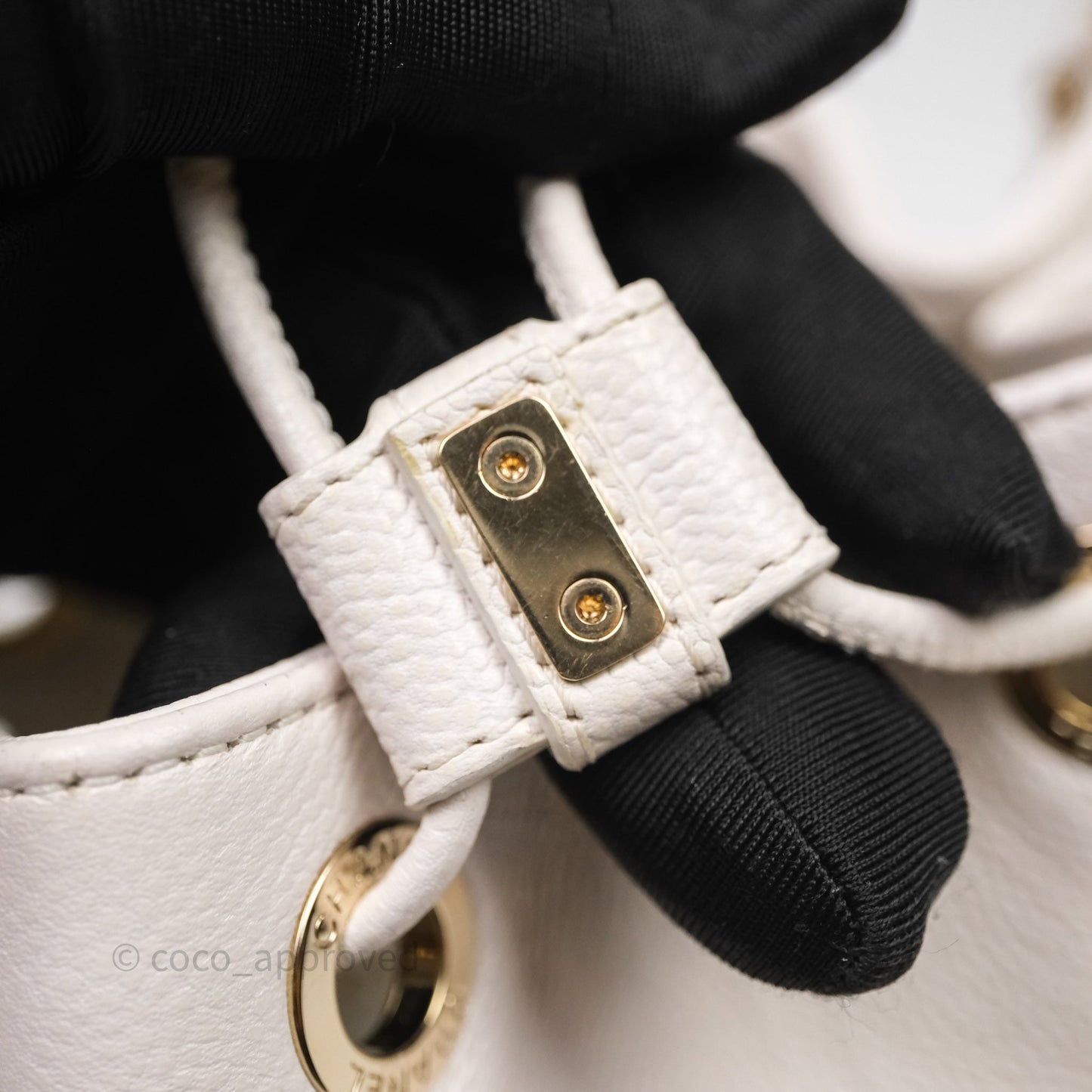 Chanel Business Affinity Drawstring Bucket Bag White Caviar Gold Hardware