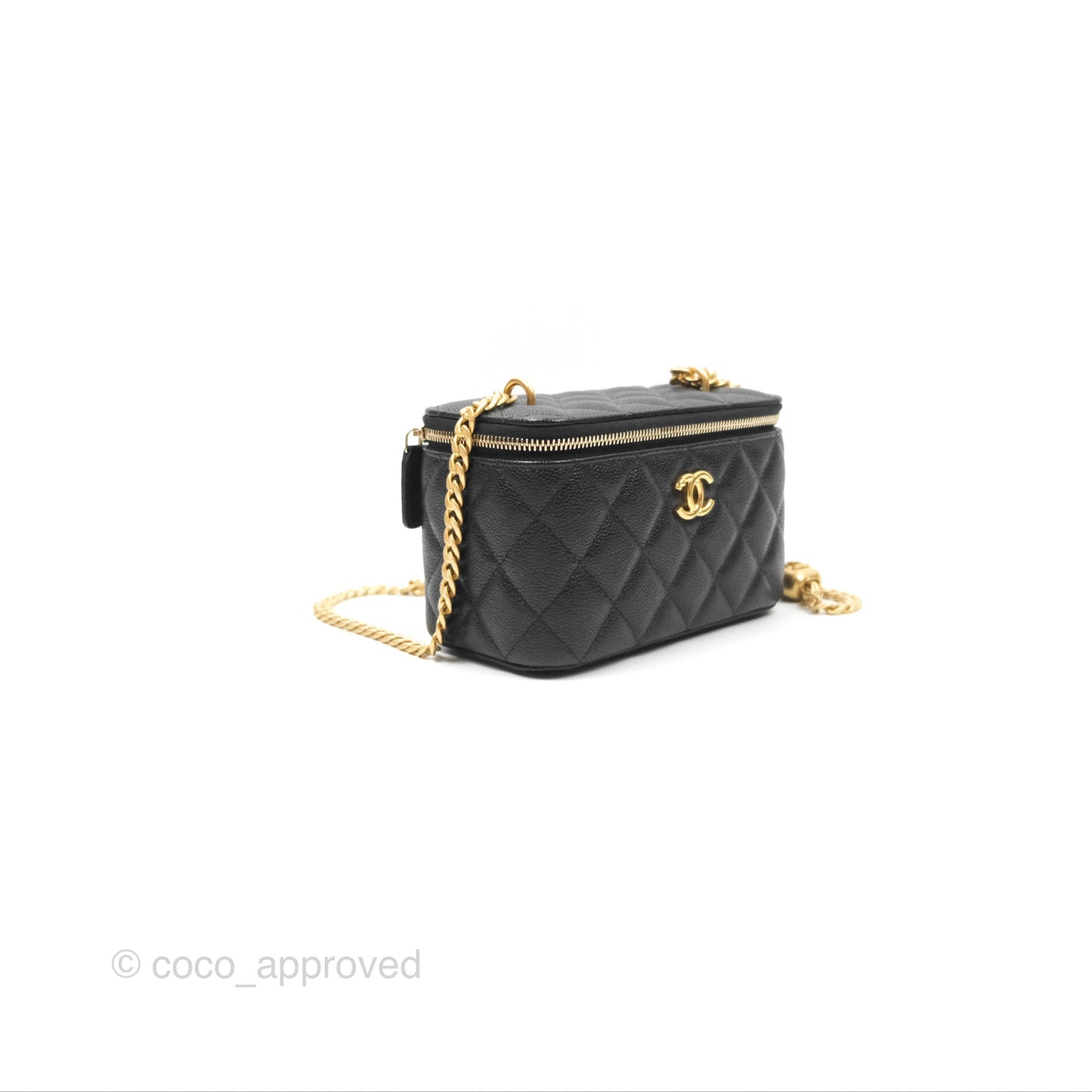 Chanel Vanity with Heart Adjustable Chain Black Caviar Aged Gold Hardware