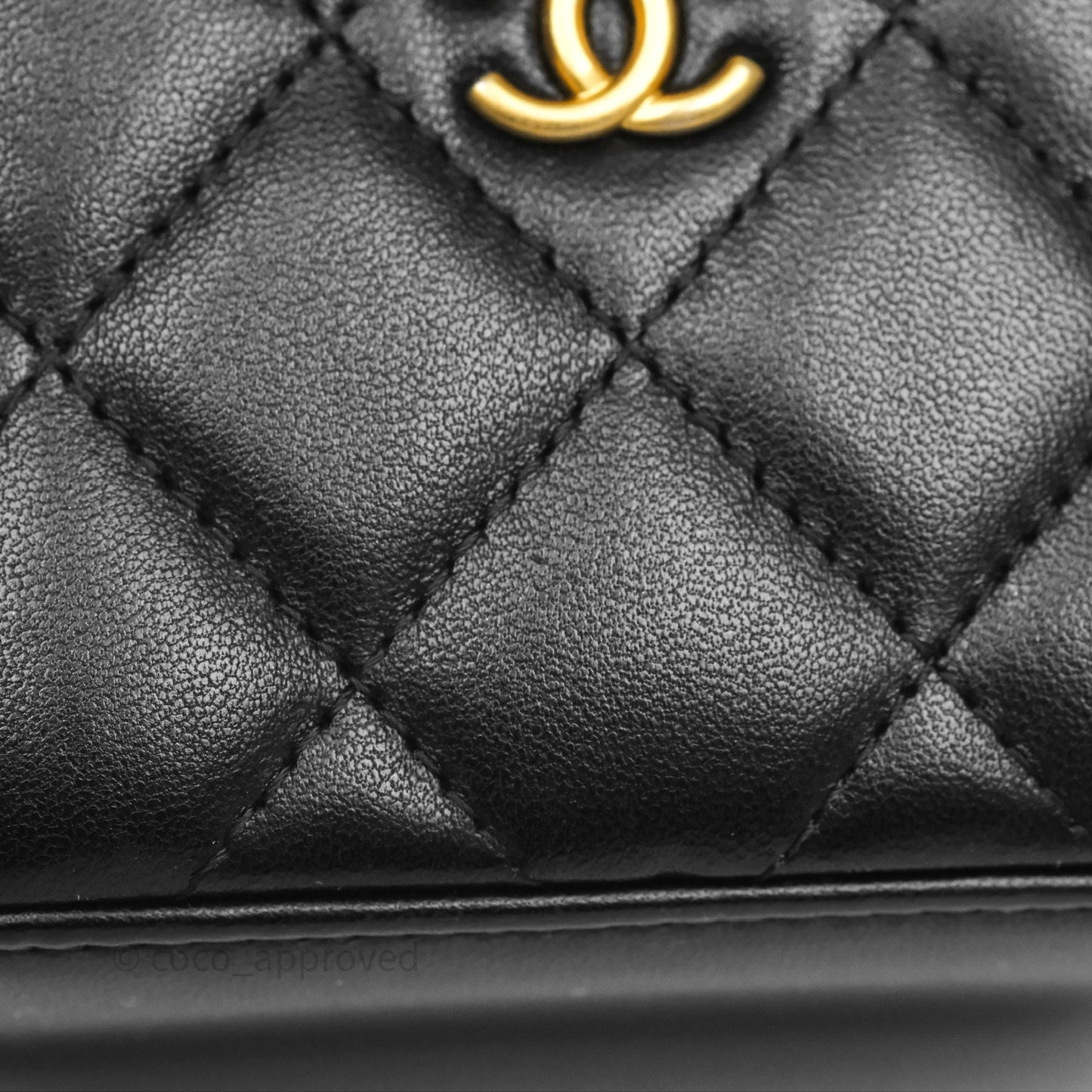 Chanel Quilted Pearl Crush Mini Vanity With Chain Black Lambskin Aged Gold Hardware