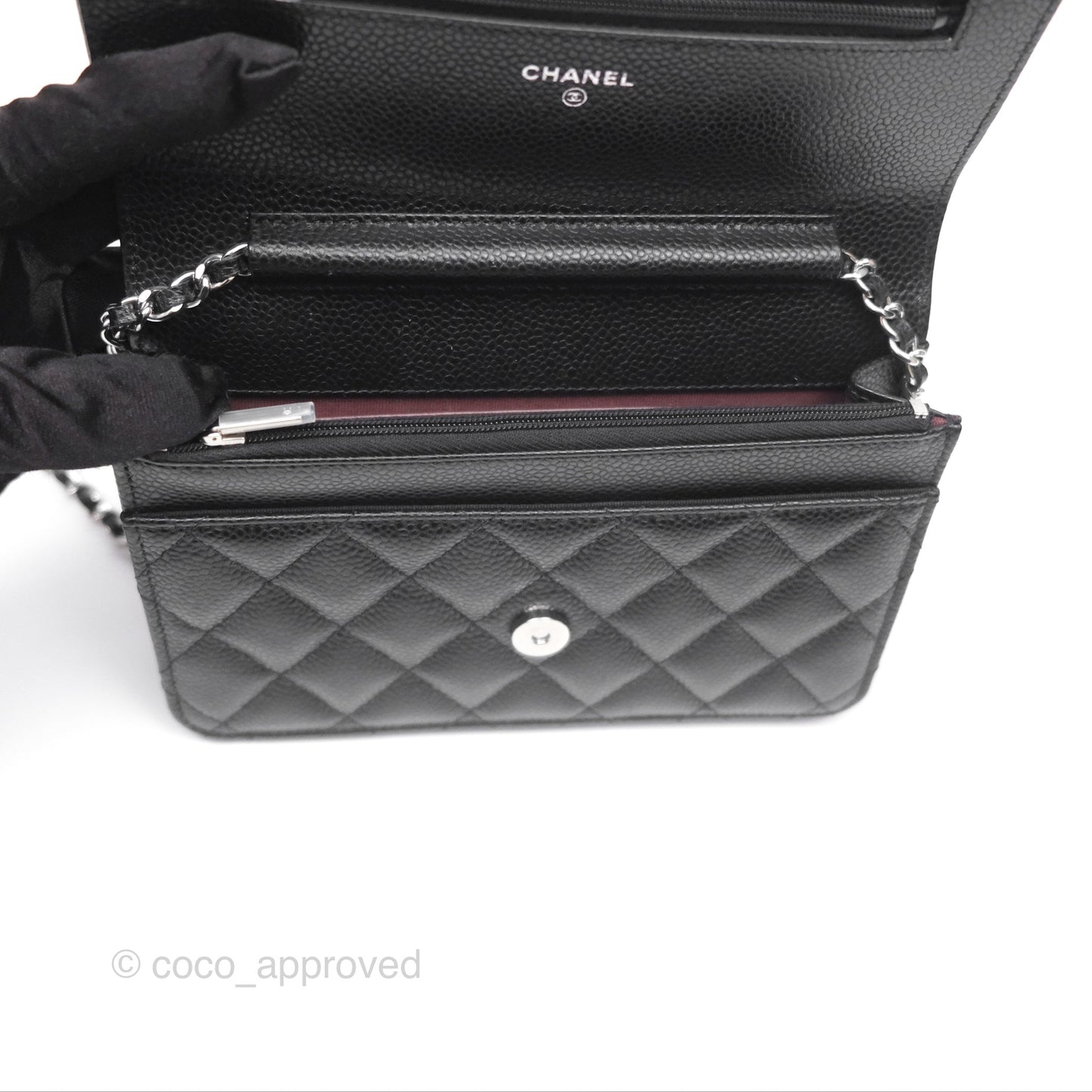 Chanel Classic Wallet On Chain WOC Quilted Black Caviar Silver Hardware