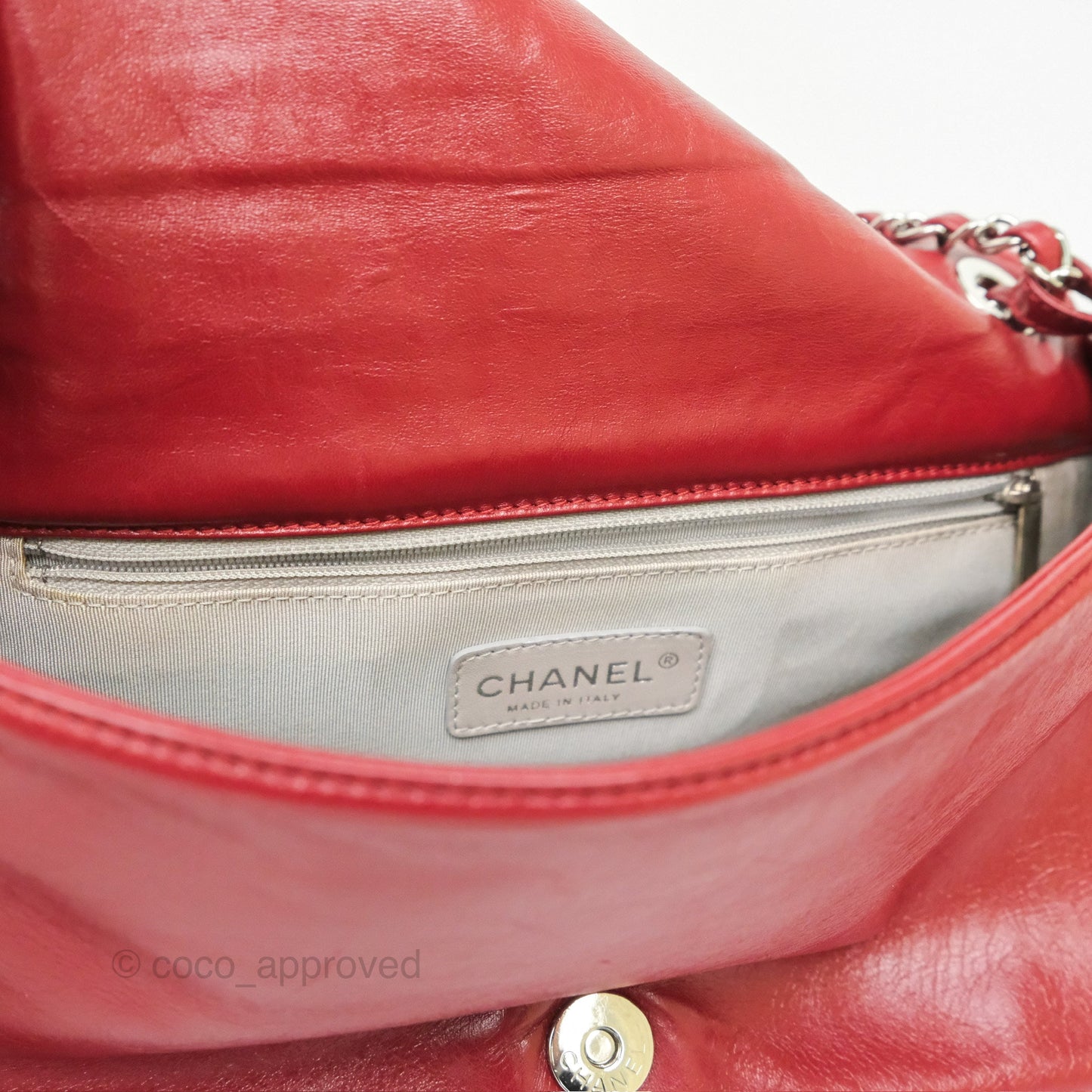 Chanel CC Flap Shoulder Bag Dark Red Crumpled Leather Silver Hardware
