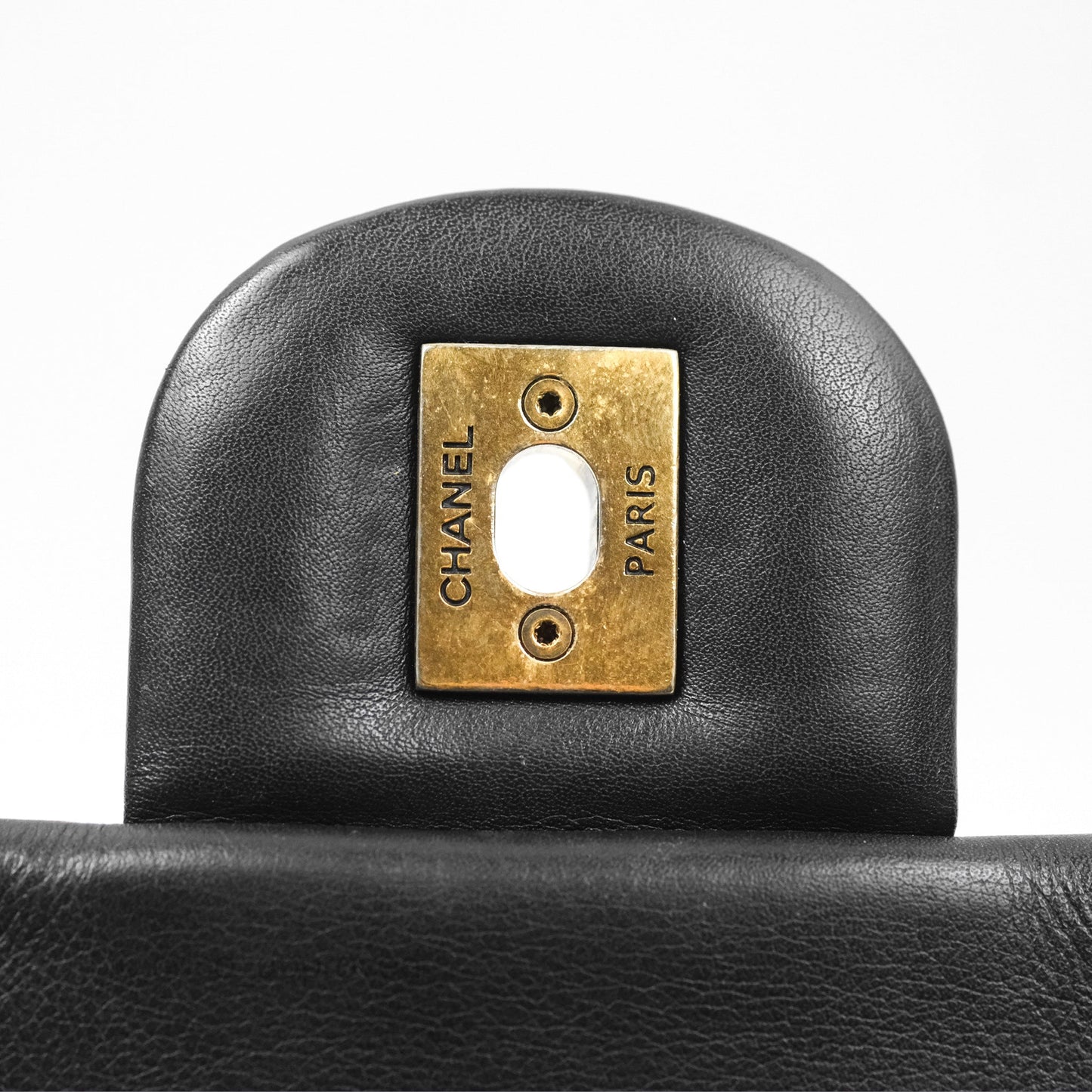 Chanel Gold Bar Top Handle Shoulder Bag Black Glazed Aged Calfskin Aged Gold Hardware