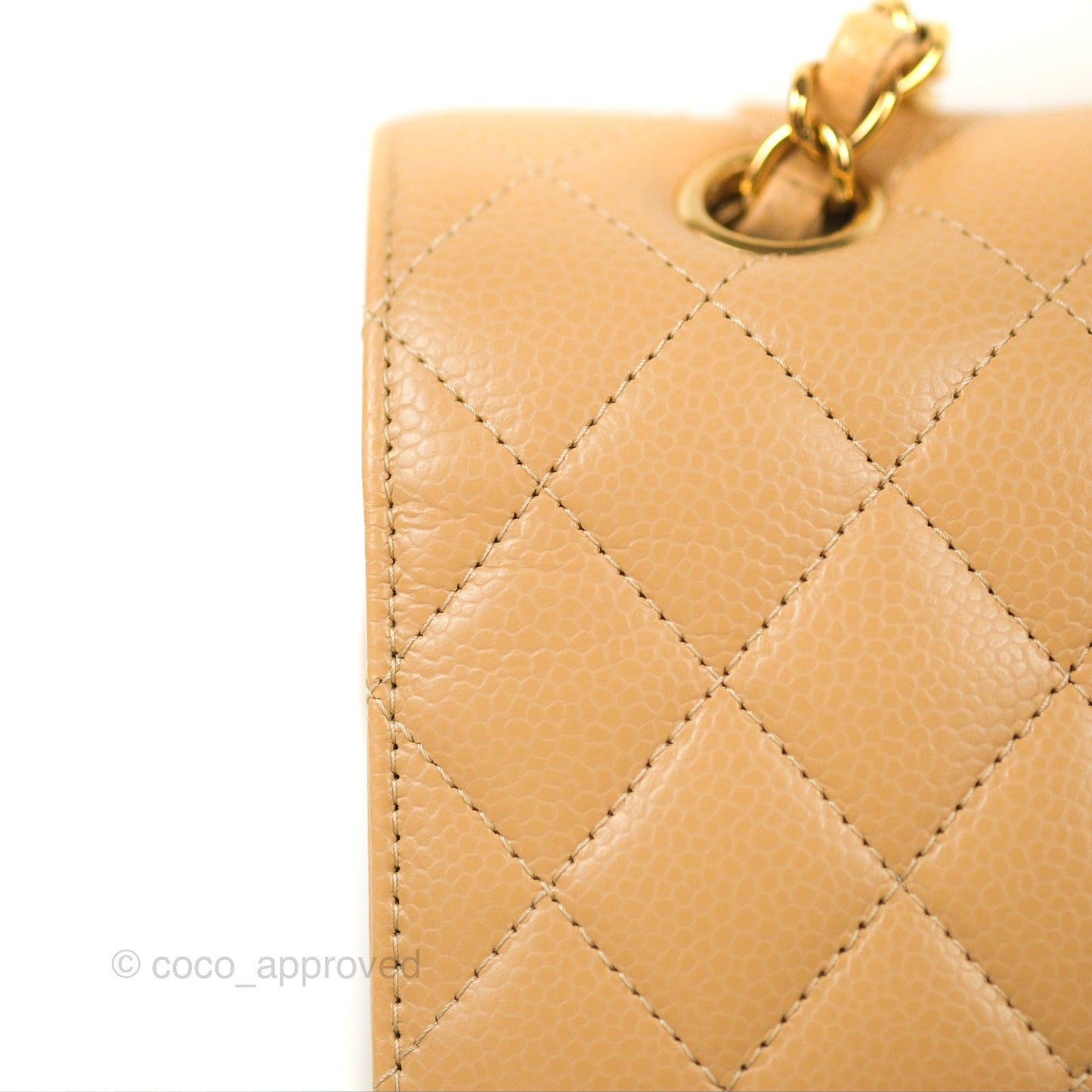 Chanel Classic M/L Medium Flap Quilted Beige Caviar Gold Hardware