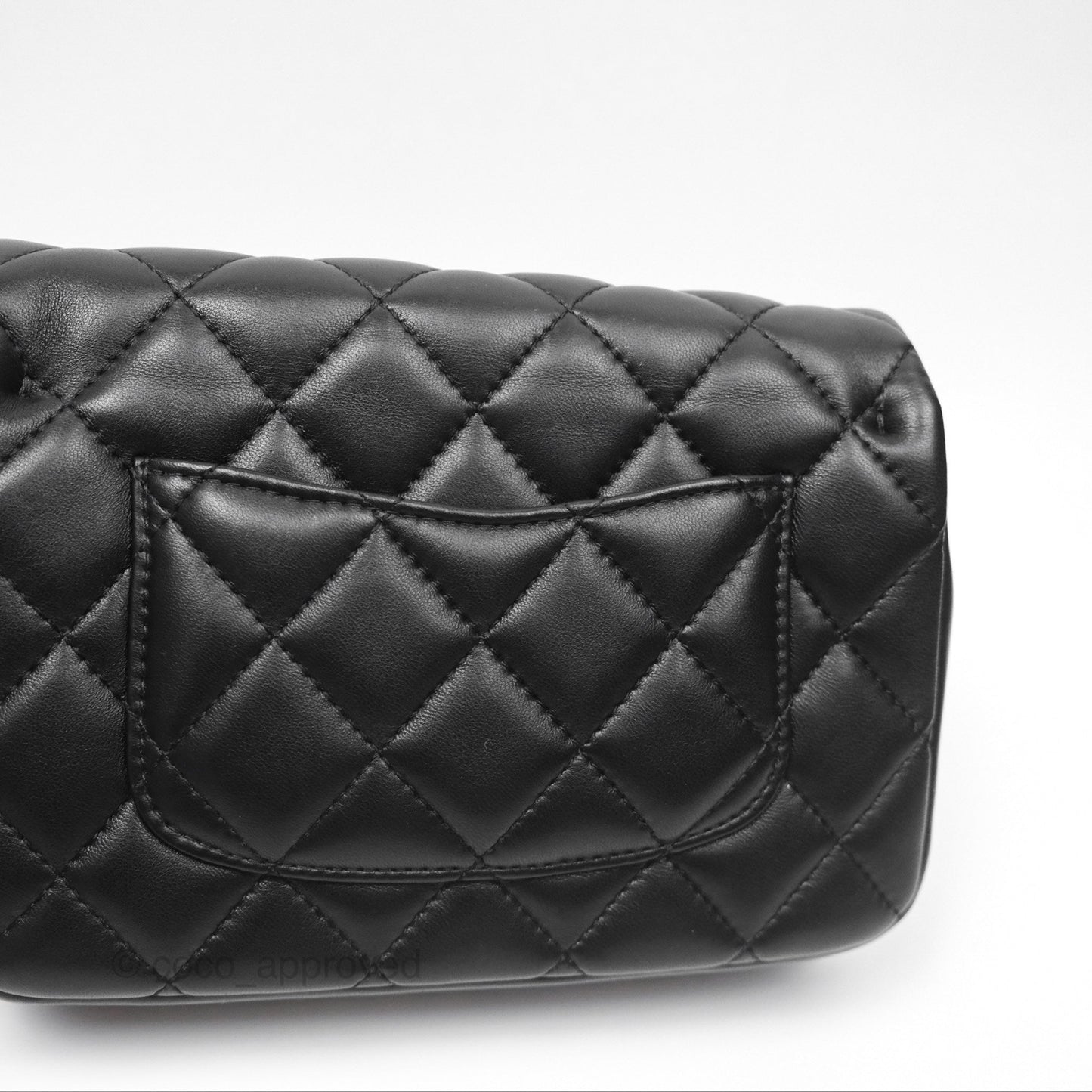 Chanel Logo Pearl Chain Flap Bag Black Lambskin Gold Hardware