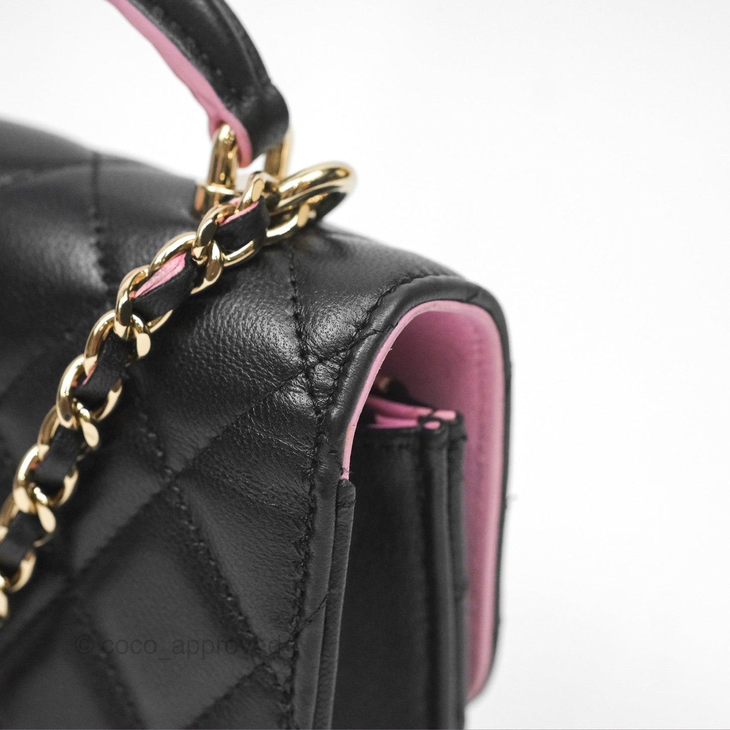 Chanel Top Handle Mini WOC Phone Holder Black/Pink Lambskin Gold Hardware 23P