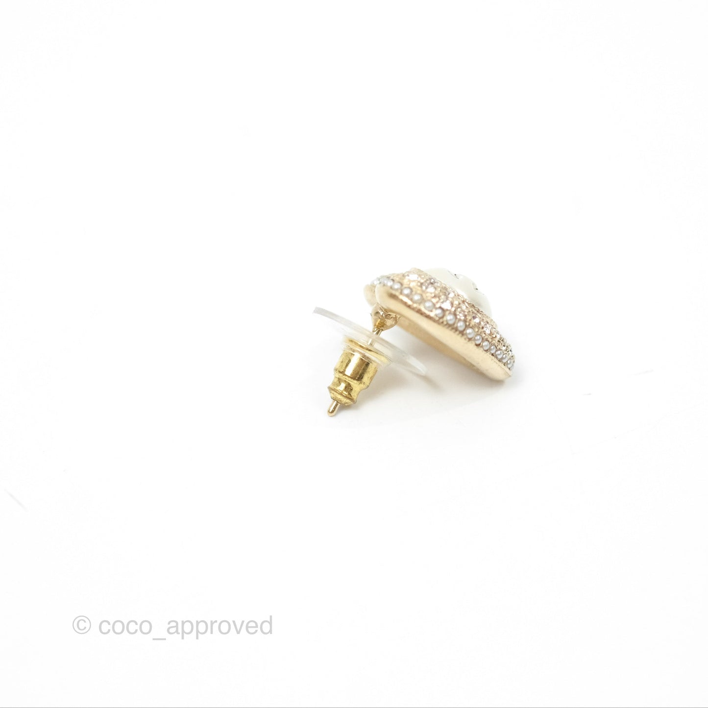 Chanel CC Pearl Crystals Earrings Gold Tone 22B