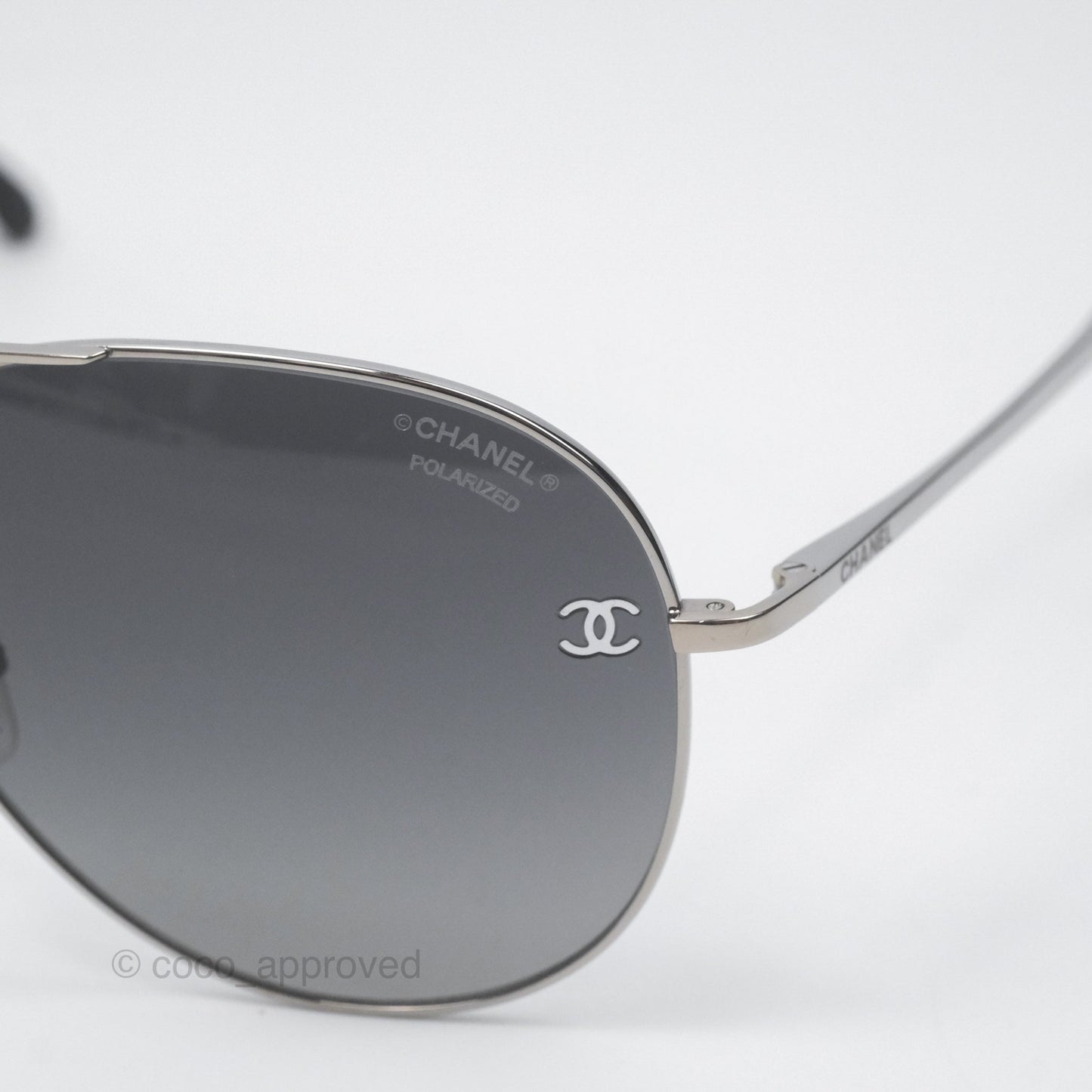 Chanel 4189 Pilot Sunglasses in Titanium and Calfskin Grey Lense