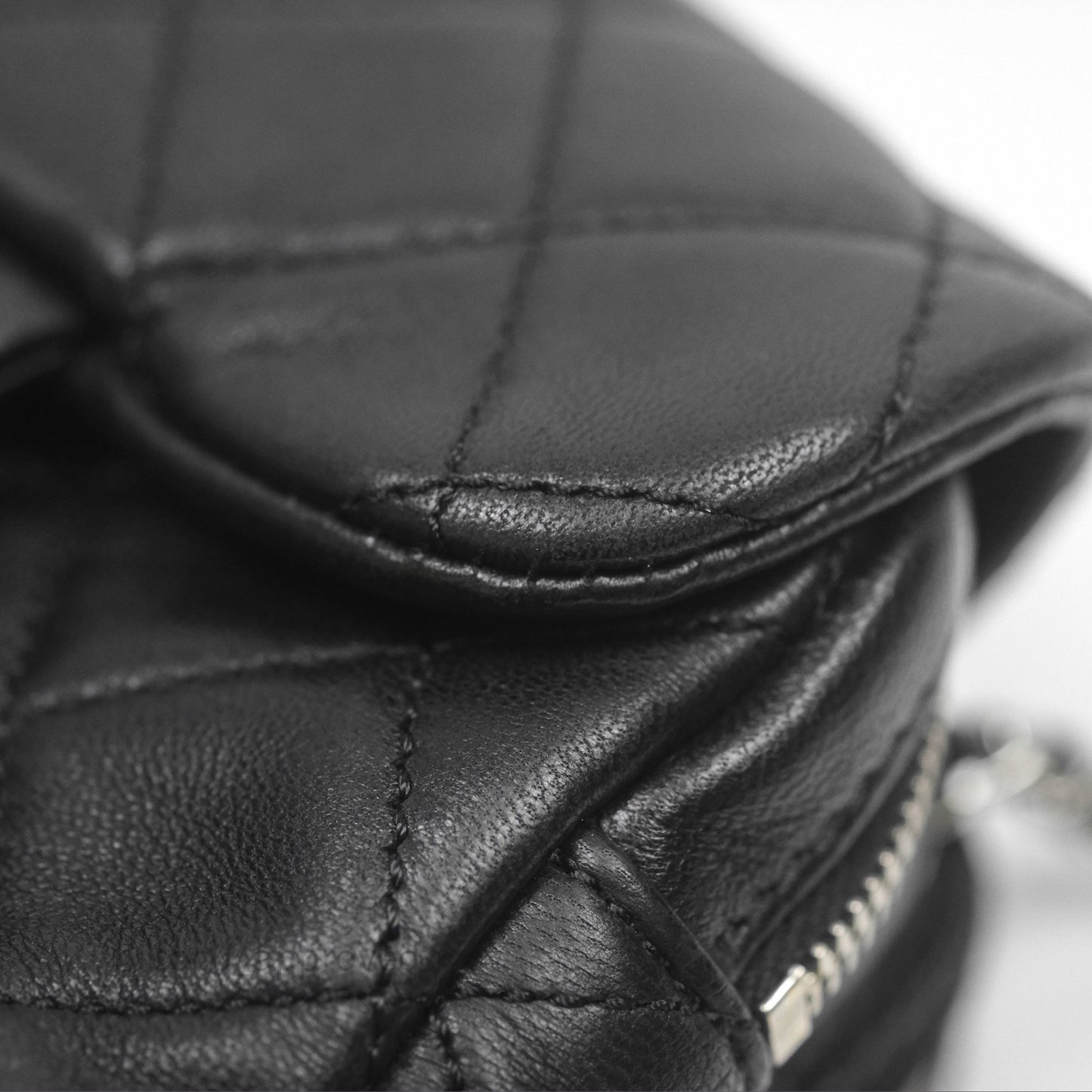 Chanel Mini Quilted Double Pouch Bag Lambskin Sliver Hardware