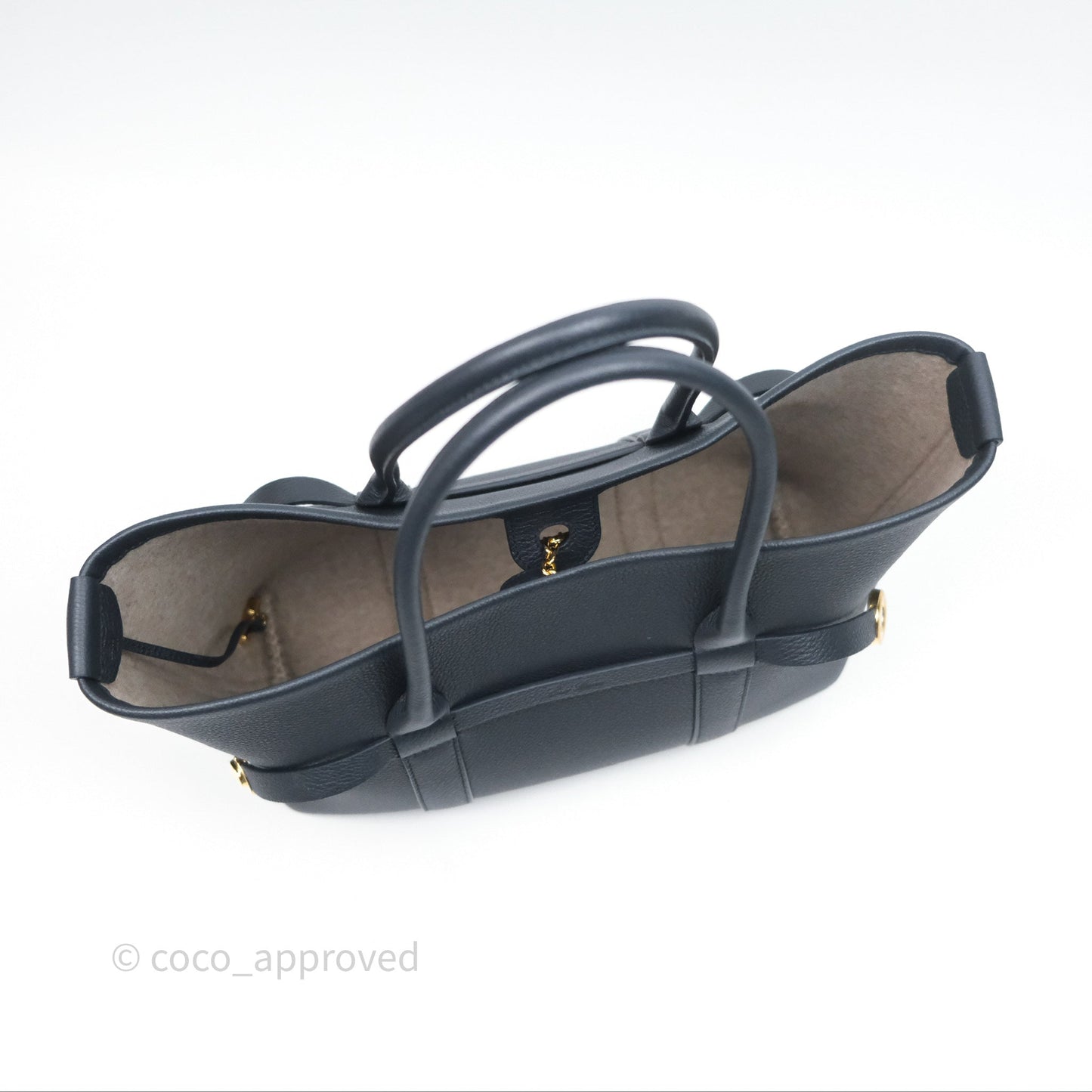 Loro Piana Ghiera Shopper Small Blue Navy Calfskin Sun Gold Hardware