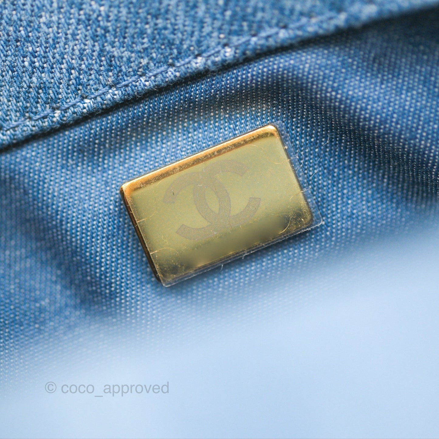 Chanel Mini Square Pearl Crush Quilted Denim Aged Gold Hardware