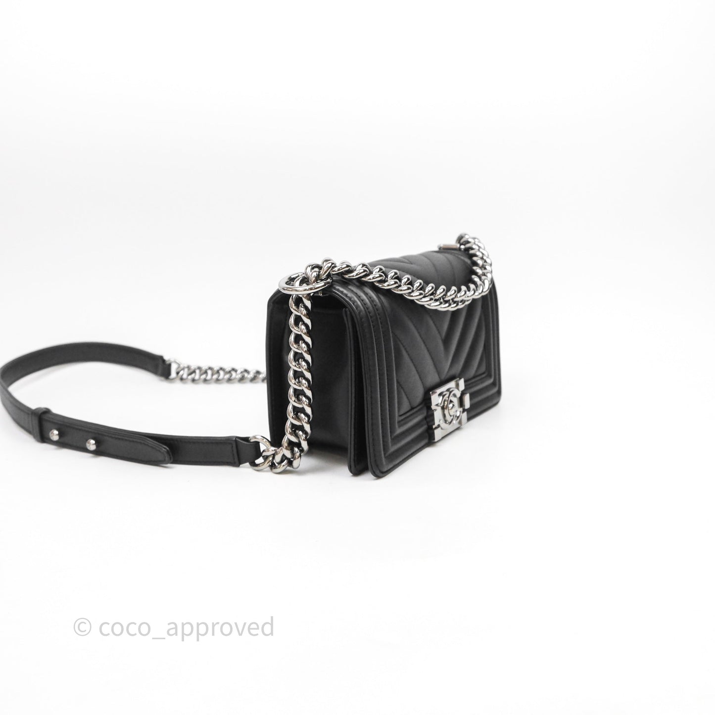 Chanel Small Boy Chevron Black Lambskin Silver Hardware