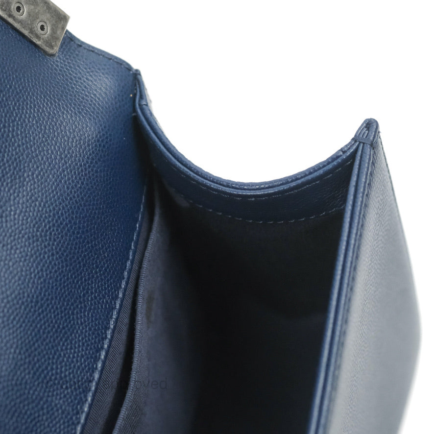 Chanel Medium Chevron Boy Navy Caviar Ruthenium Hardware