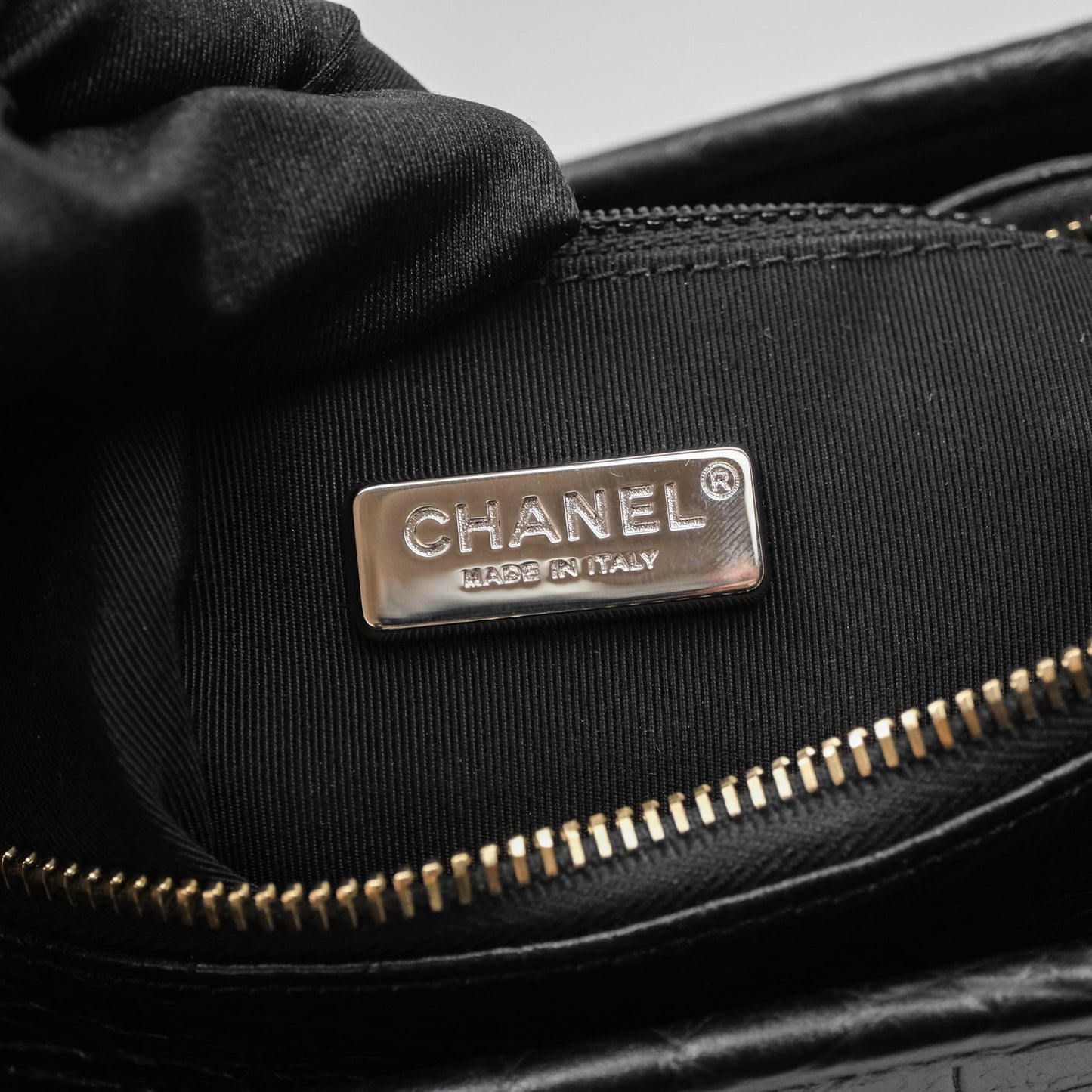 Chanel Crocodile Embossed Calfskin Small Gabrielle Cocodile Hobo Black