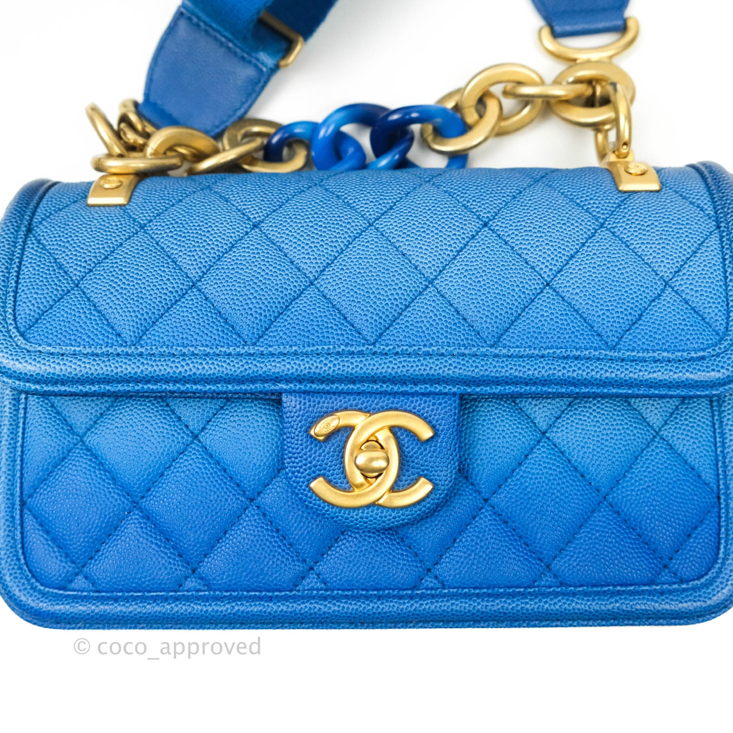 Chanel Quilted Sunset On The Sea Blue Flap Bag Caviar Aged Gold Hardware
