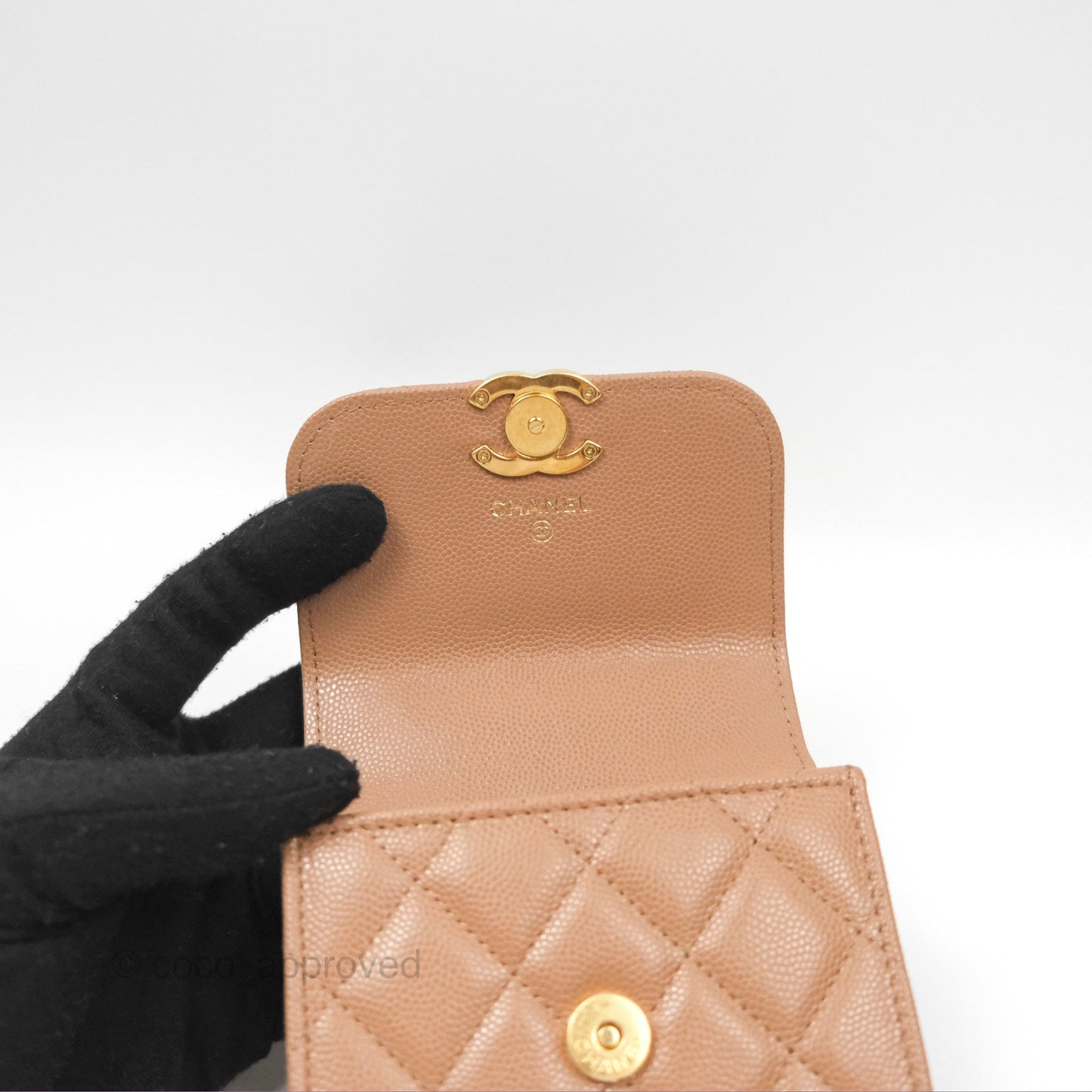 Chanel CC Chain Clutch with Chain Beige Caviar Gold Hardware