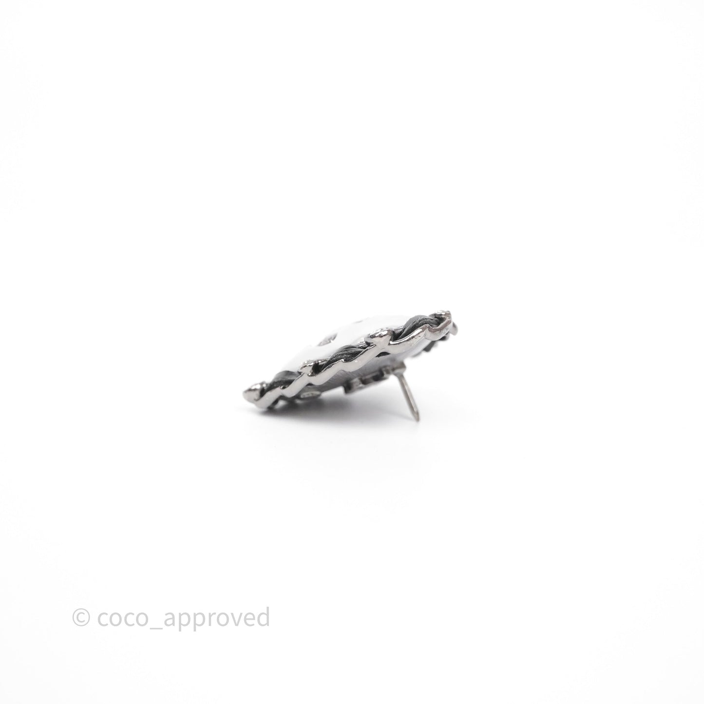 Chanel Crystal Braided Leather Heart Brooch Gun Metal 21A