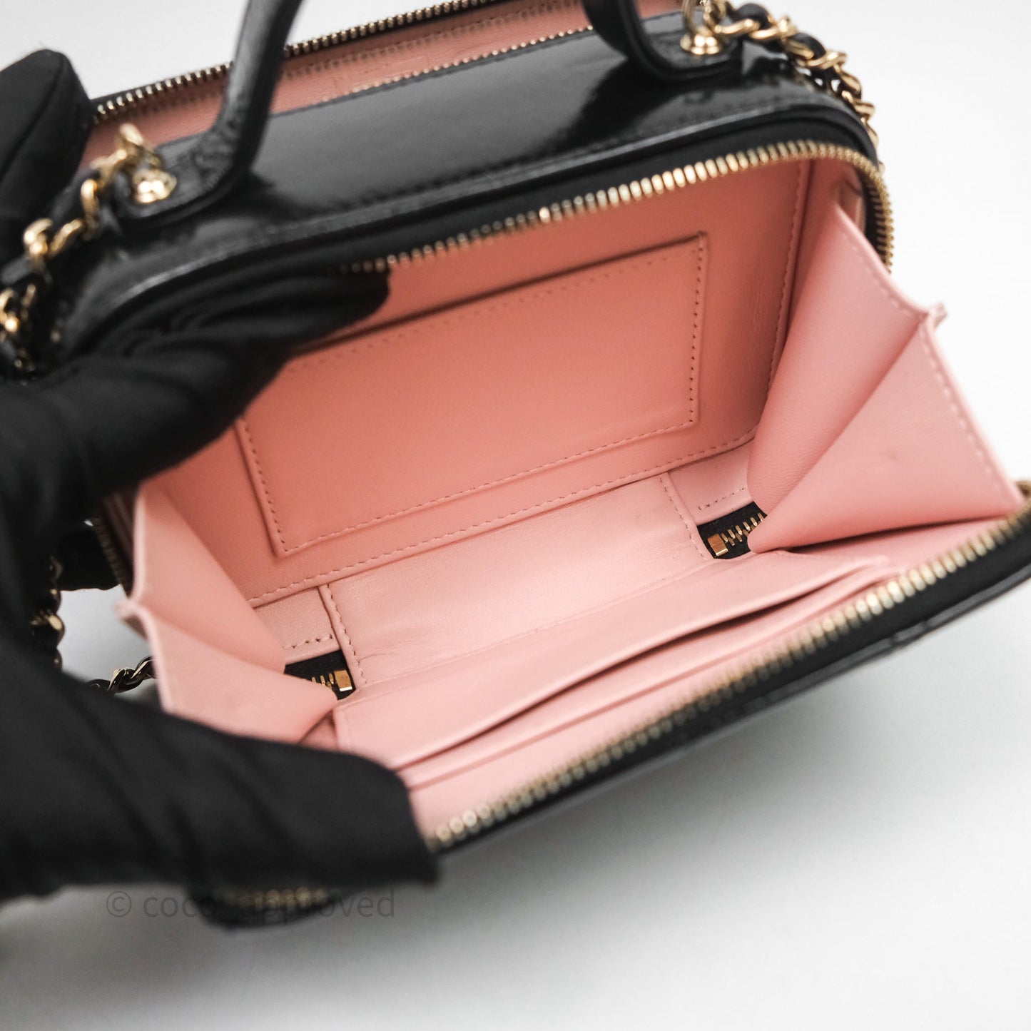 Chanel Small Top Handle Vanity Case Black Shiny Crumpled Calfskin Gold Hardware