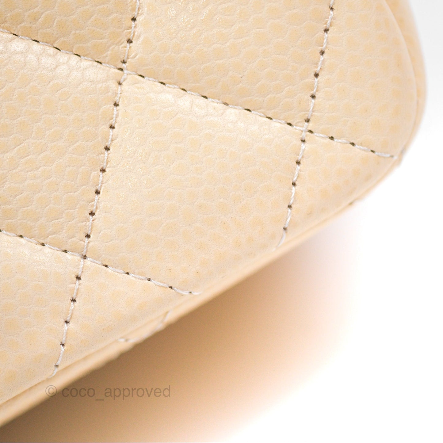 Chanel Quilted Mini Square Flap Light Beige Caviar Silver Hardware